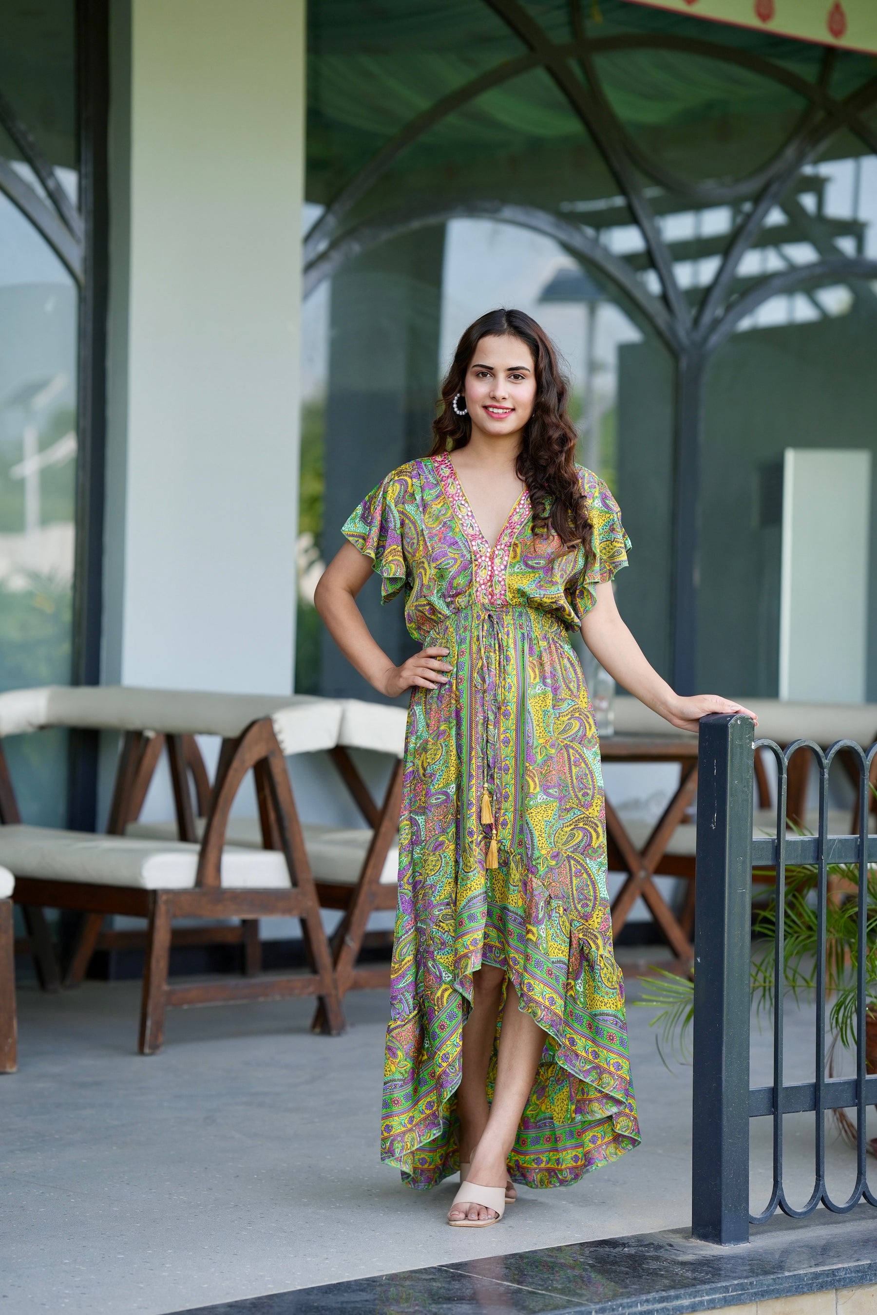 High low embroidery featured boho maxi dress- Lush Lime SmisingBee