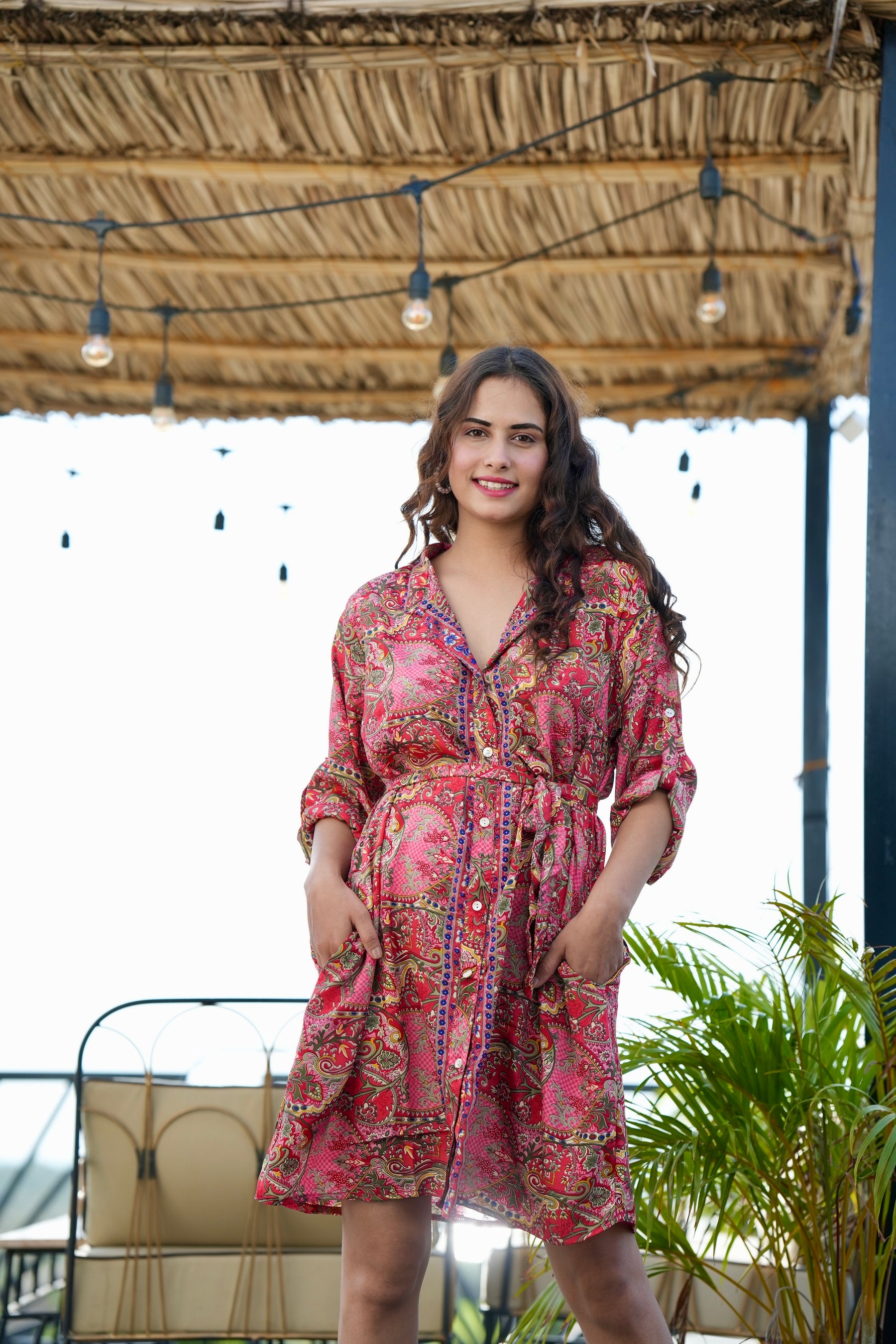 Boho Printed Shirt Dress - Rosy Fusion