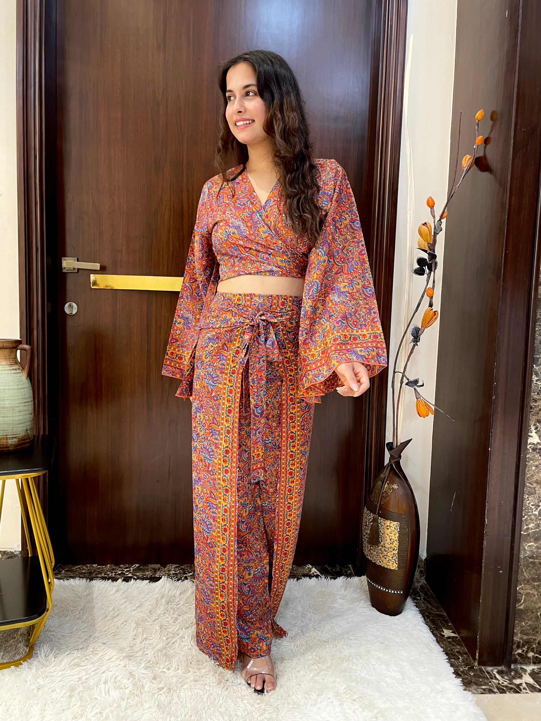 Boho Printed Wrap Trouser -Tangerine Dream (TROUSER ONLY)