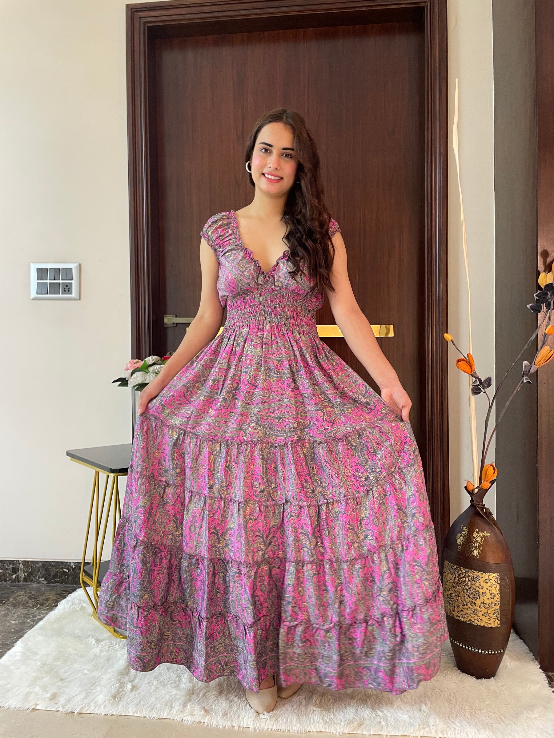 Classic Charm Boho Printed Maxi Dress - Rosewood Azure