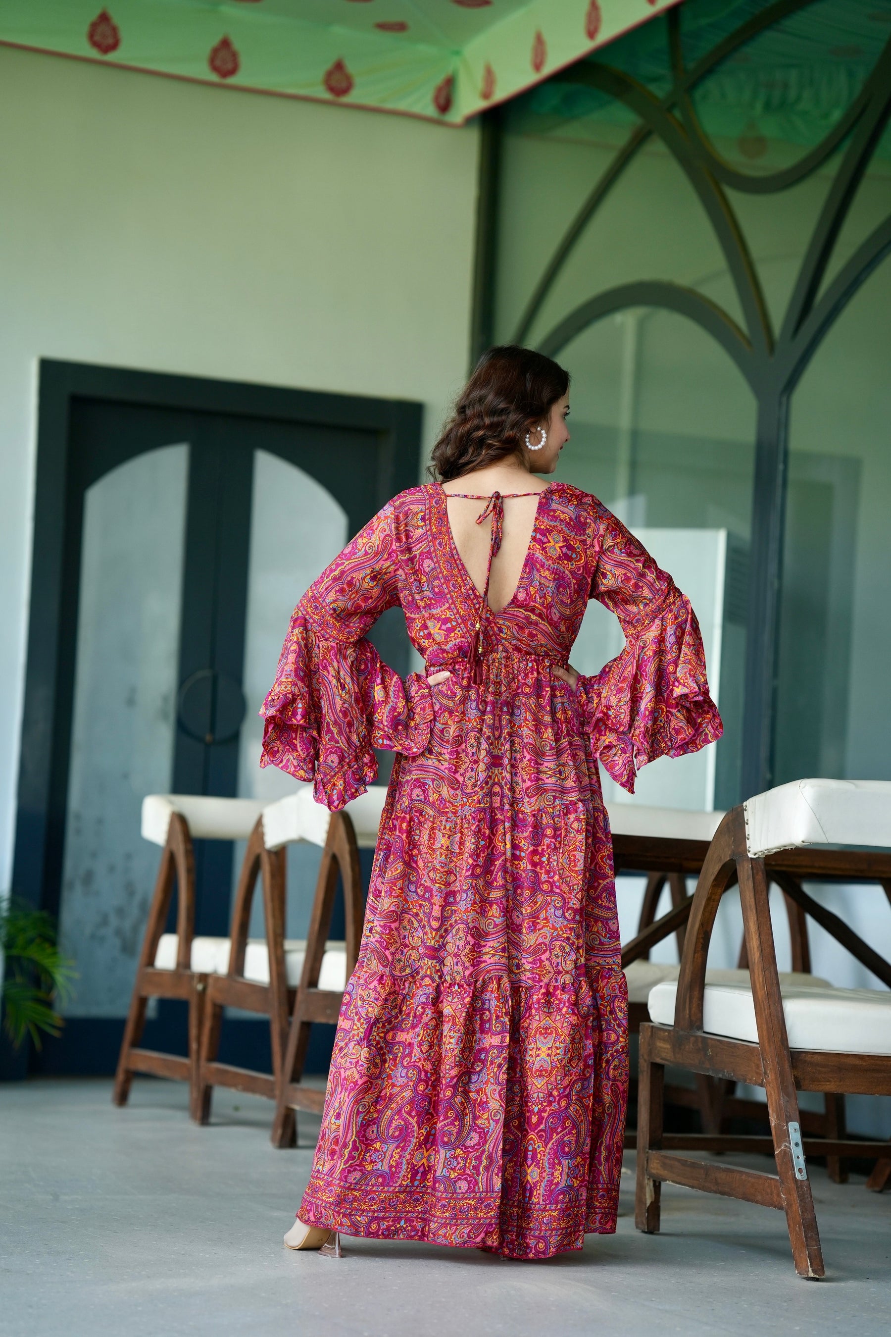Ruffle Sleeves Boho Maxi Dress- Ruby Red Royalty