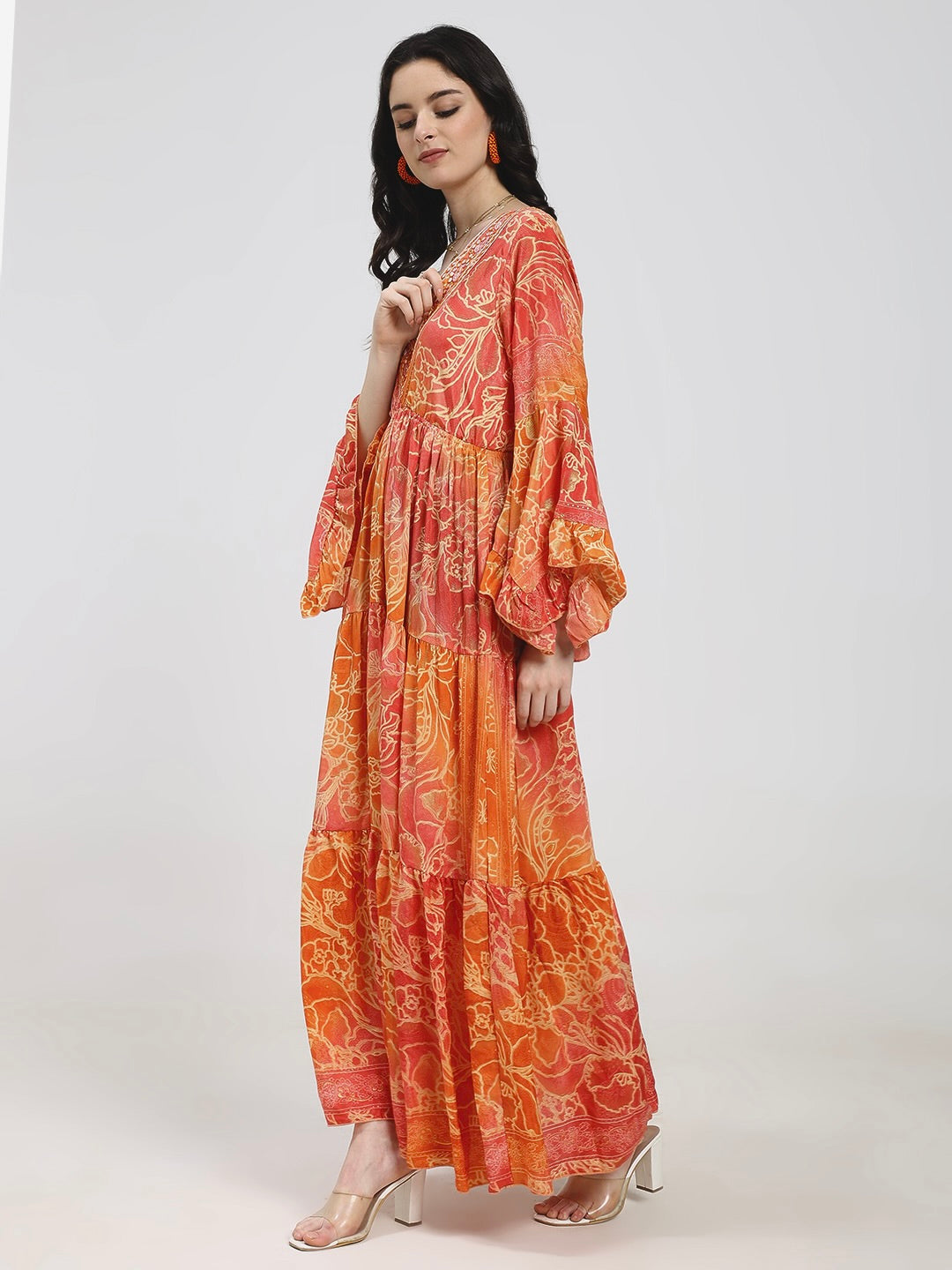 Ruffle Sleeves Boho Maxi Dress- Tangerine Light