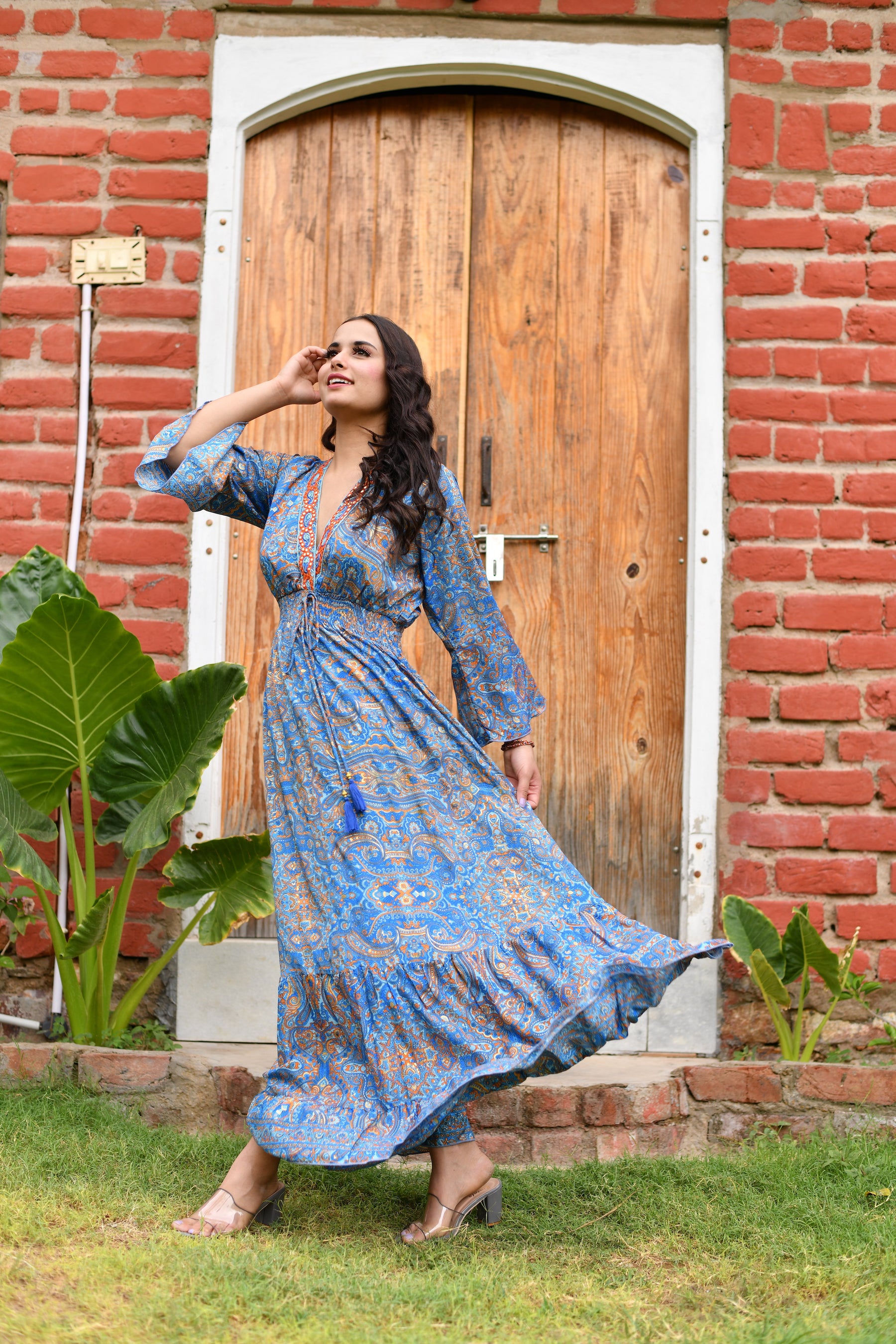 Long embroidery featured cross back boho maxi dress- Smisingbee