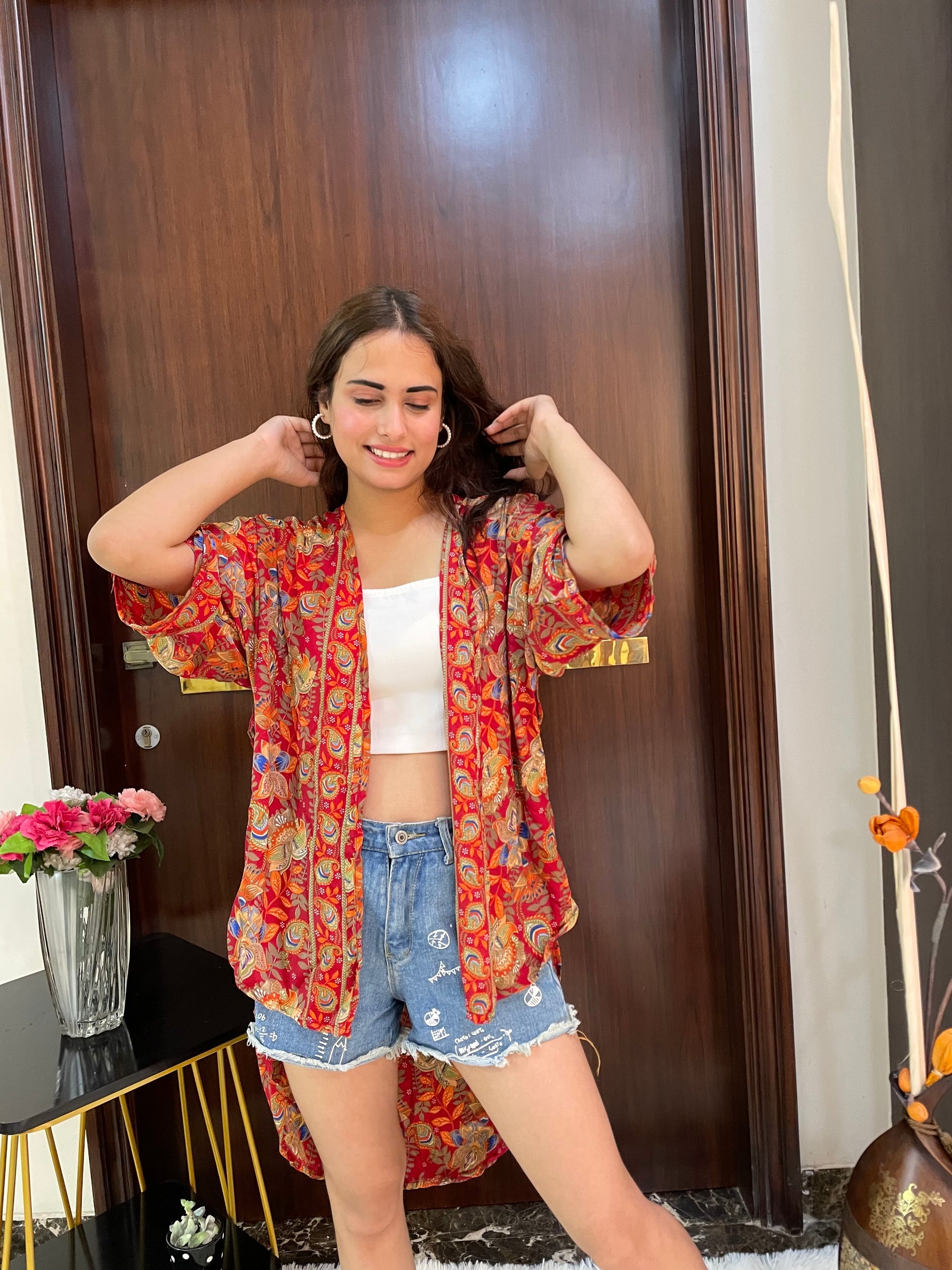 Asymmetric Boho Printed Kimono - Sunset Glow