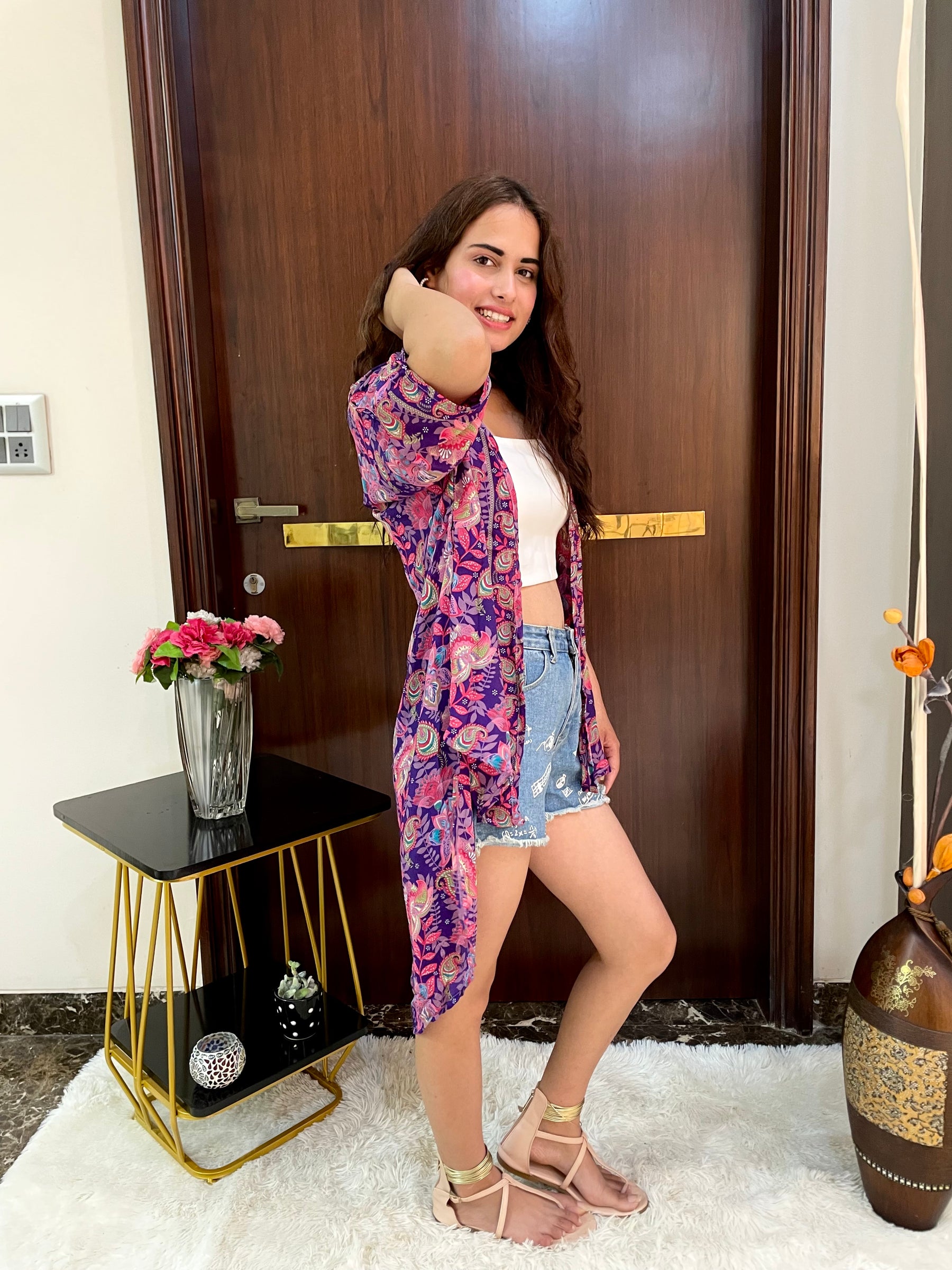 Asymmetric Boho Printed Kimono - Purple Dream
