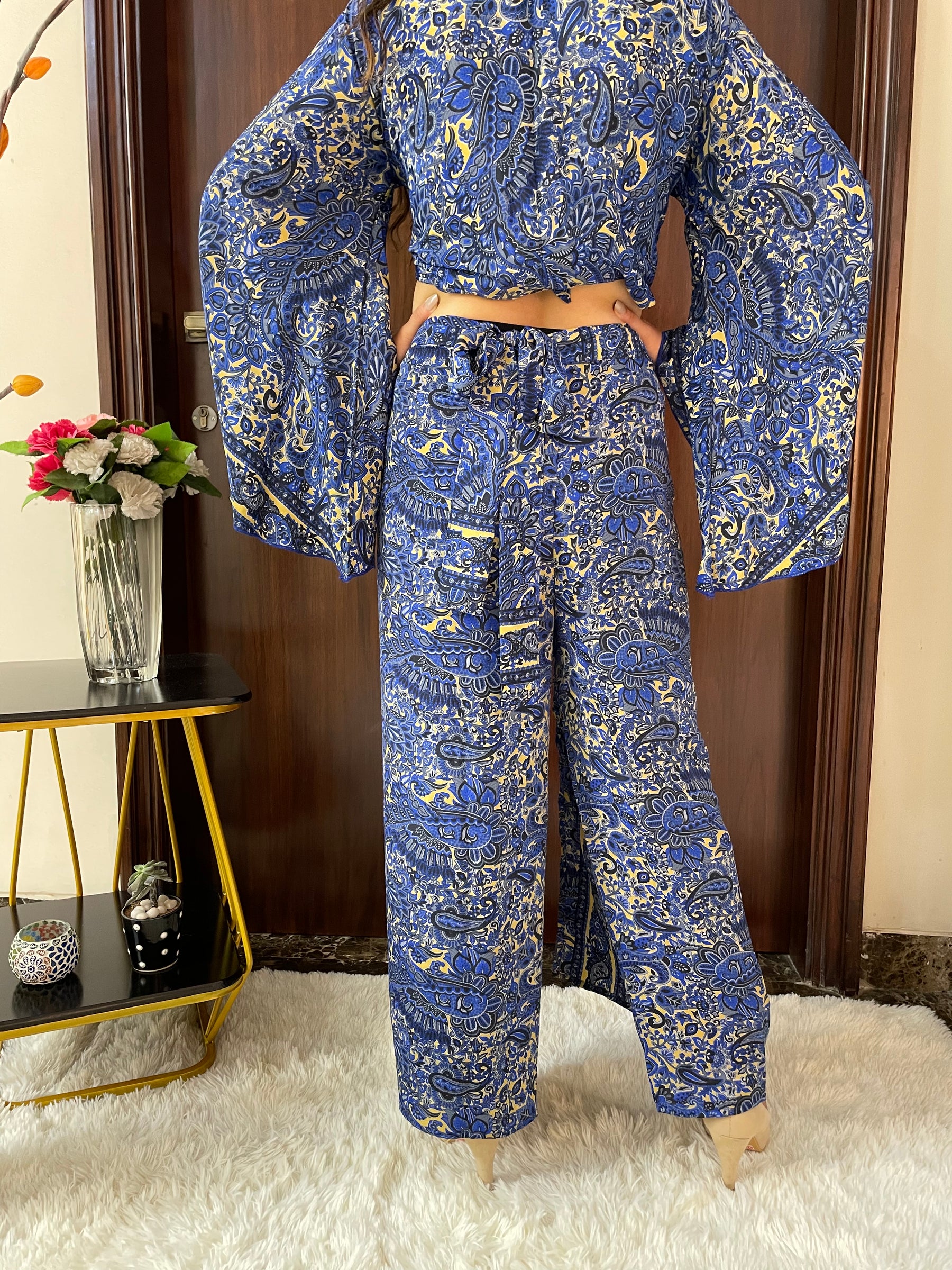 Boho Printed Wrap  Trouser - Blue