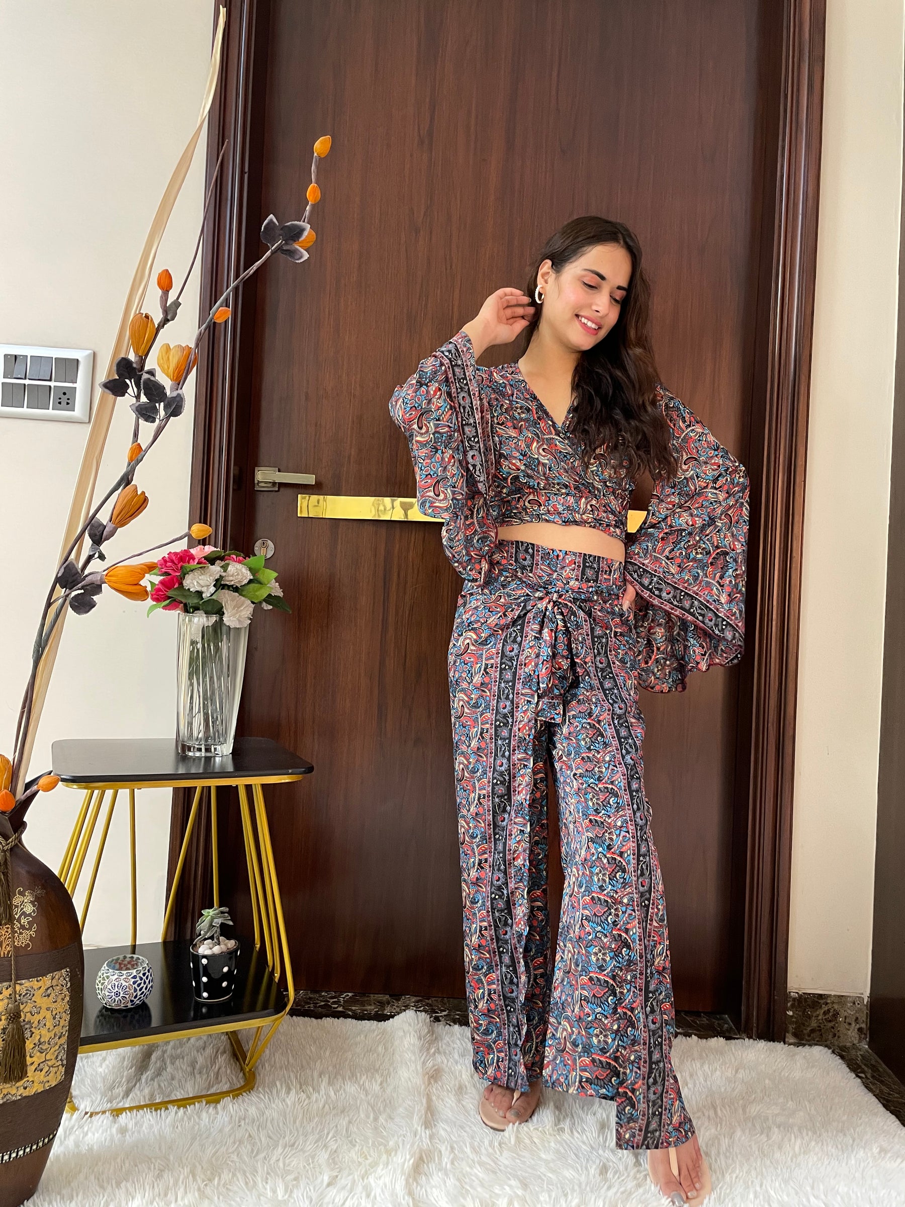 Boho Printed Wrap Trouser - Multicolor