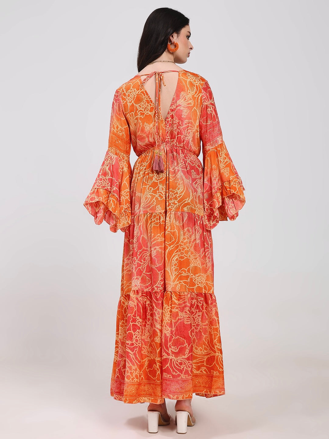Ruffle Sleeves Boho Maxi Dress- Tangerine Light