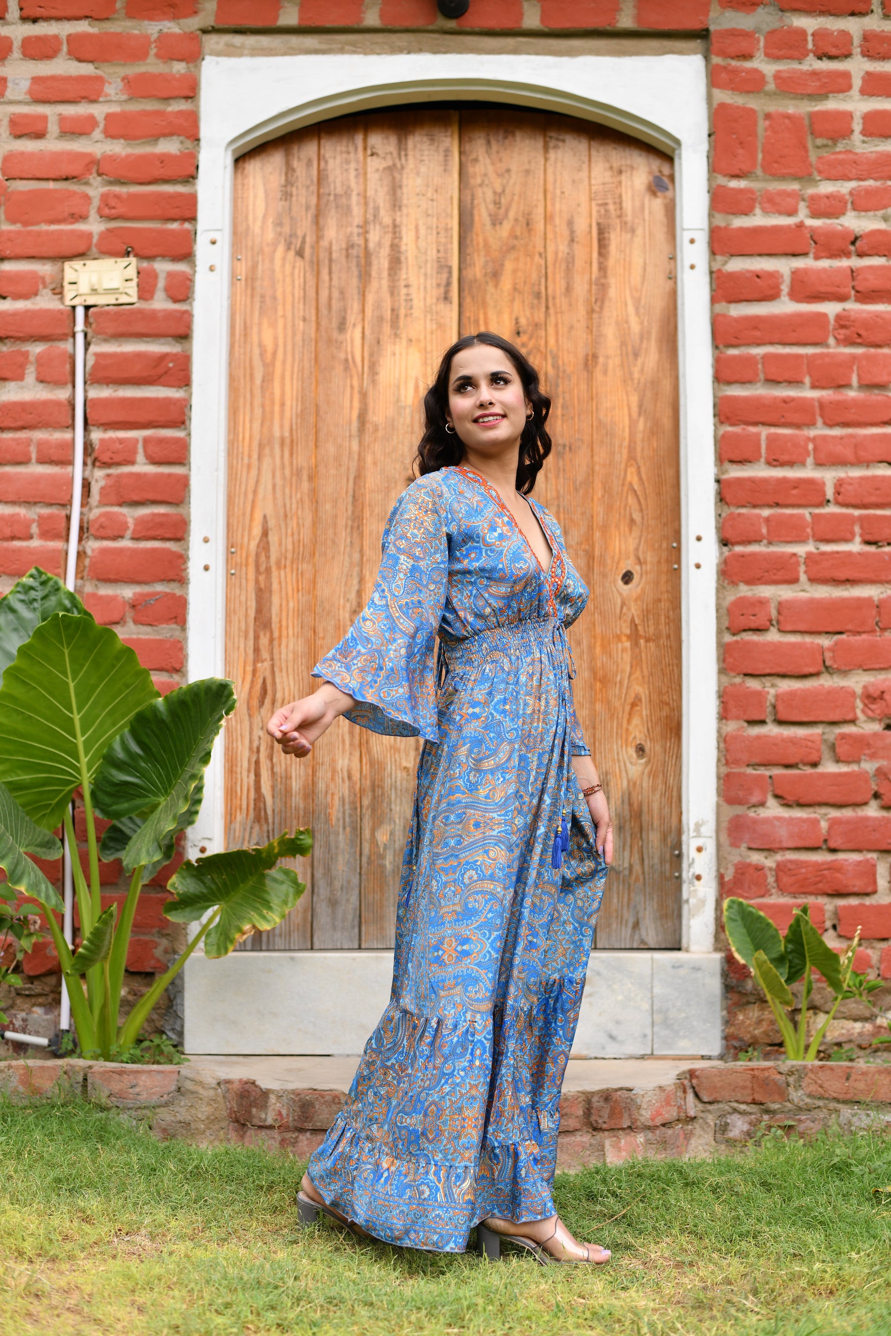 Long embroidery featured cross back boho maxi dress- Smisingbee