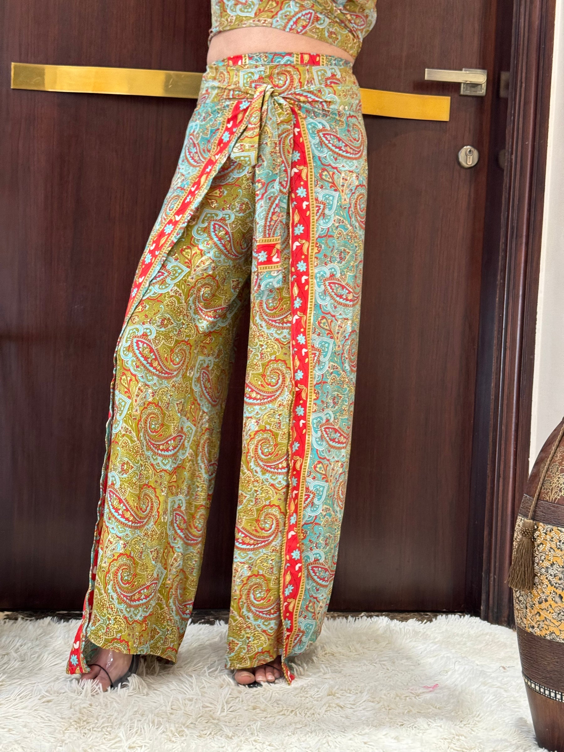 Boho Printed Wrap Trouser - Lush Lime