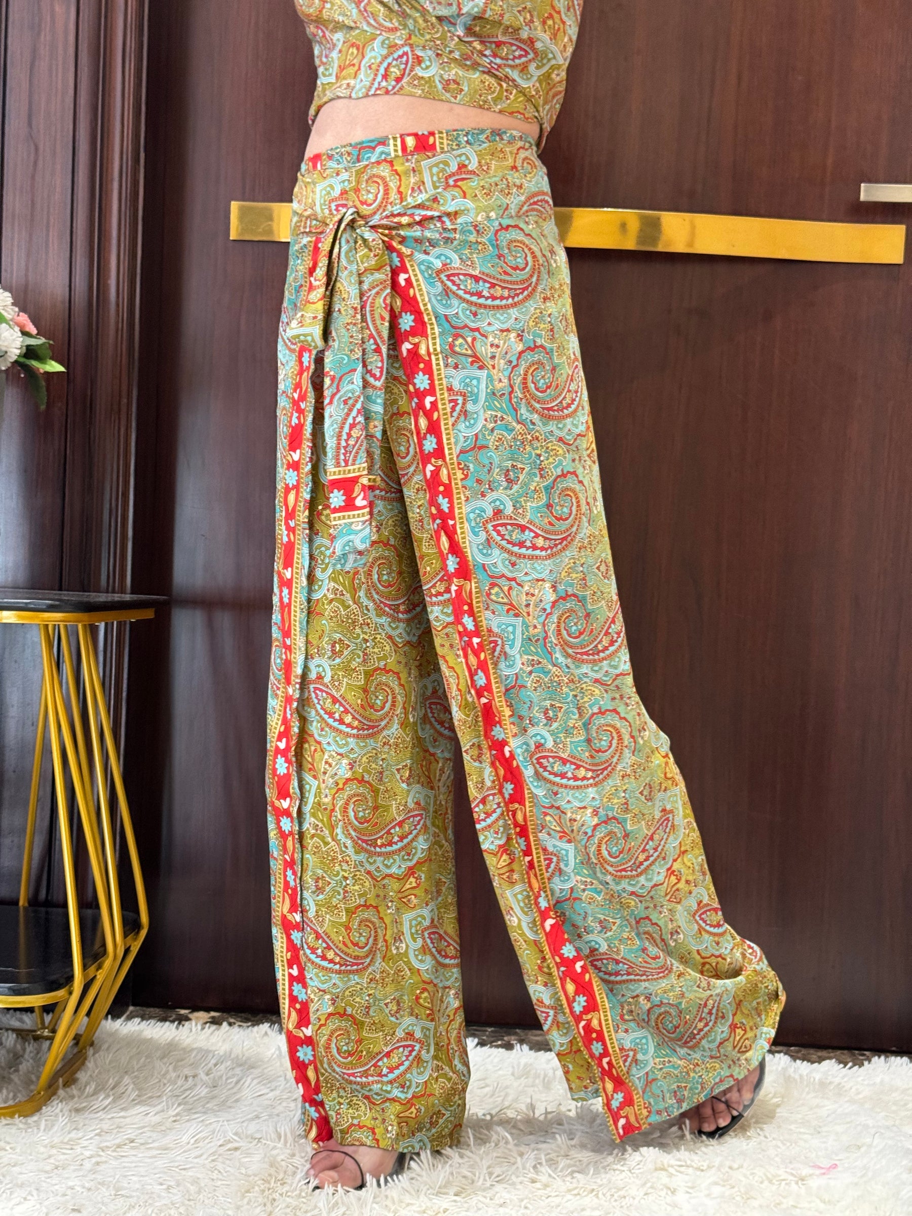 Boho Printed Wrap Trouser - Lush Lime