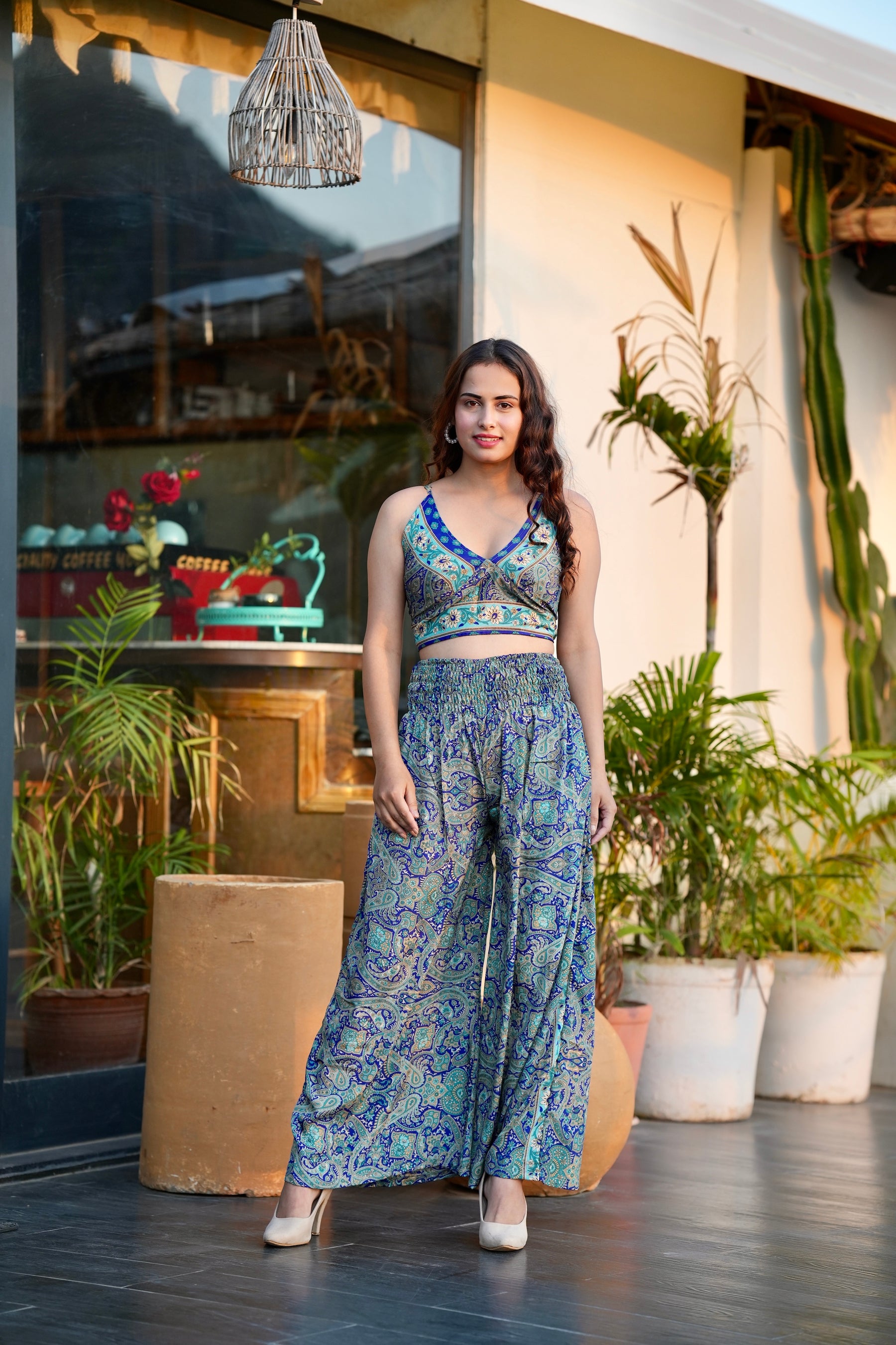Boho Printed Kimono Three Piece Set - Minty Fresh