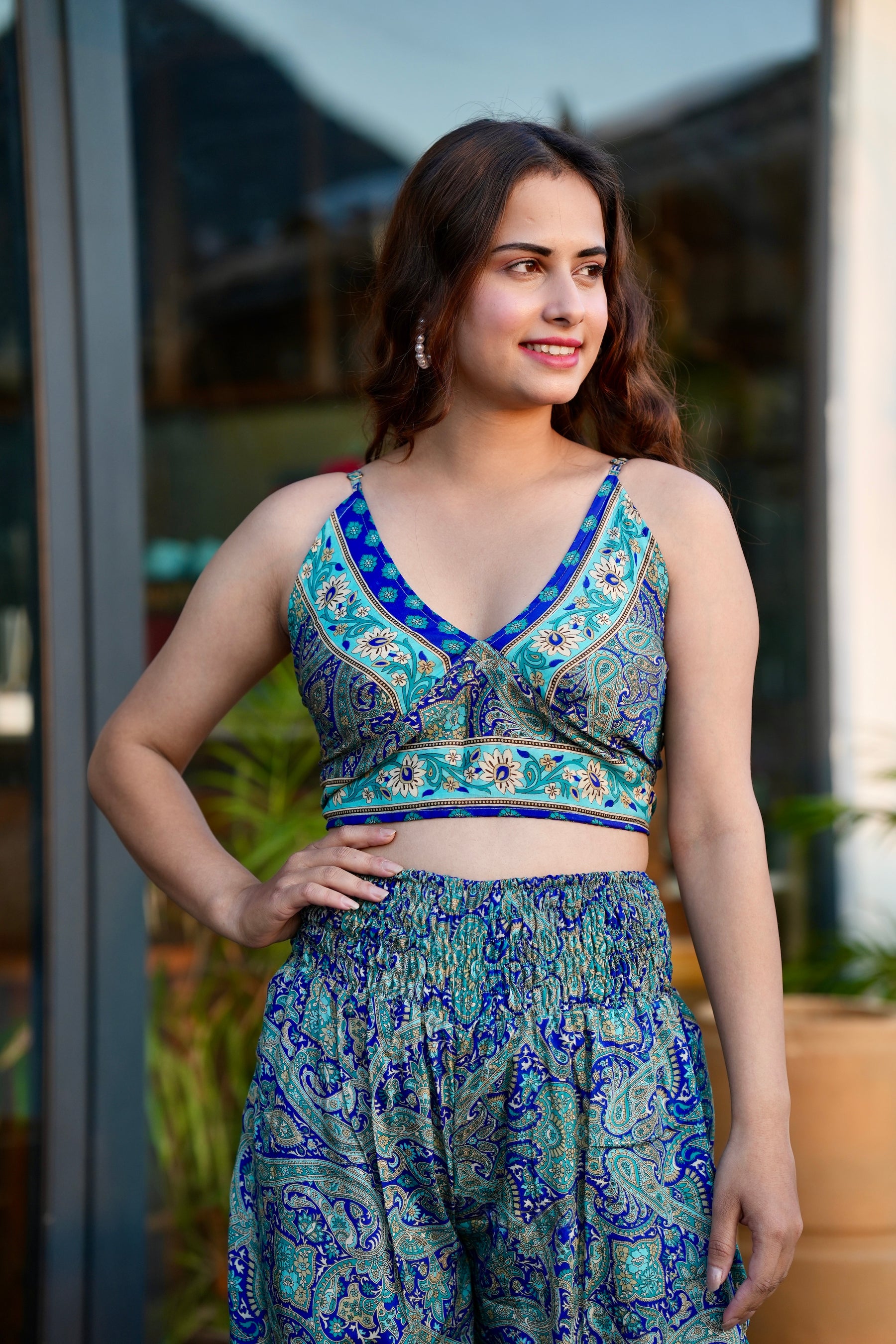 Boho Printed Kimono Three Piece Set - Minty Fresh