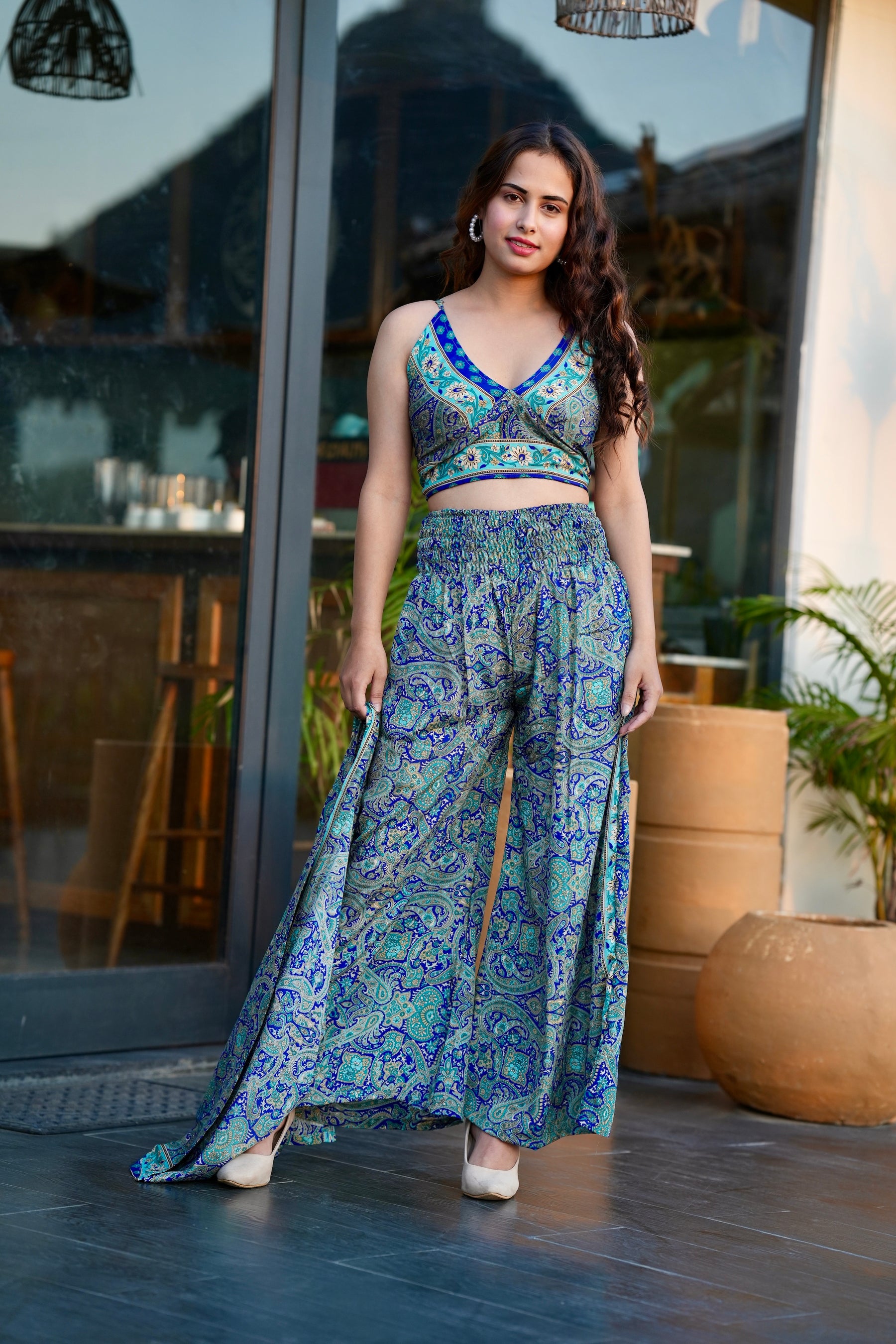 Boho Printed Kimono Three Piece Set - Minty Fresh