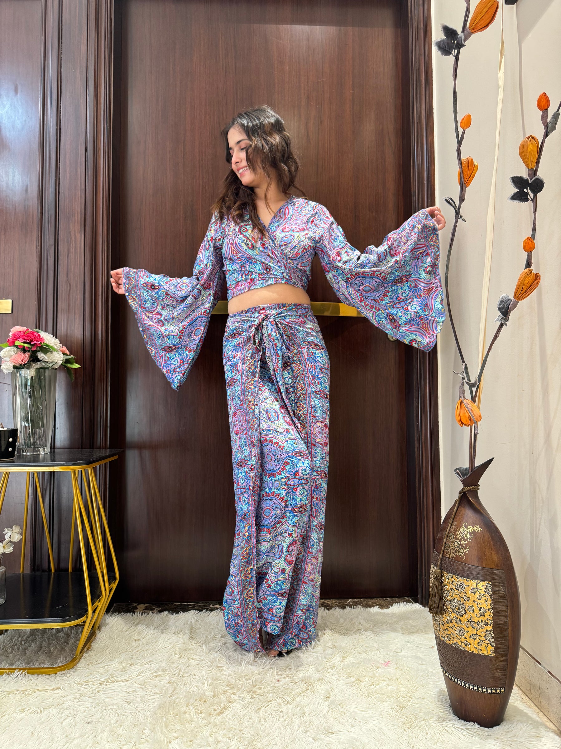 Boho Printed Wrap Trouser - Purple Perfection