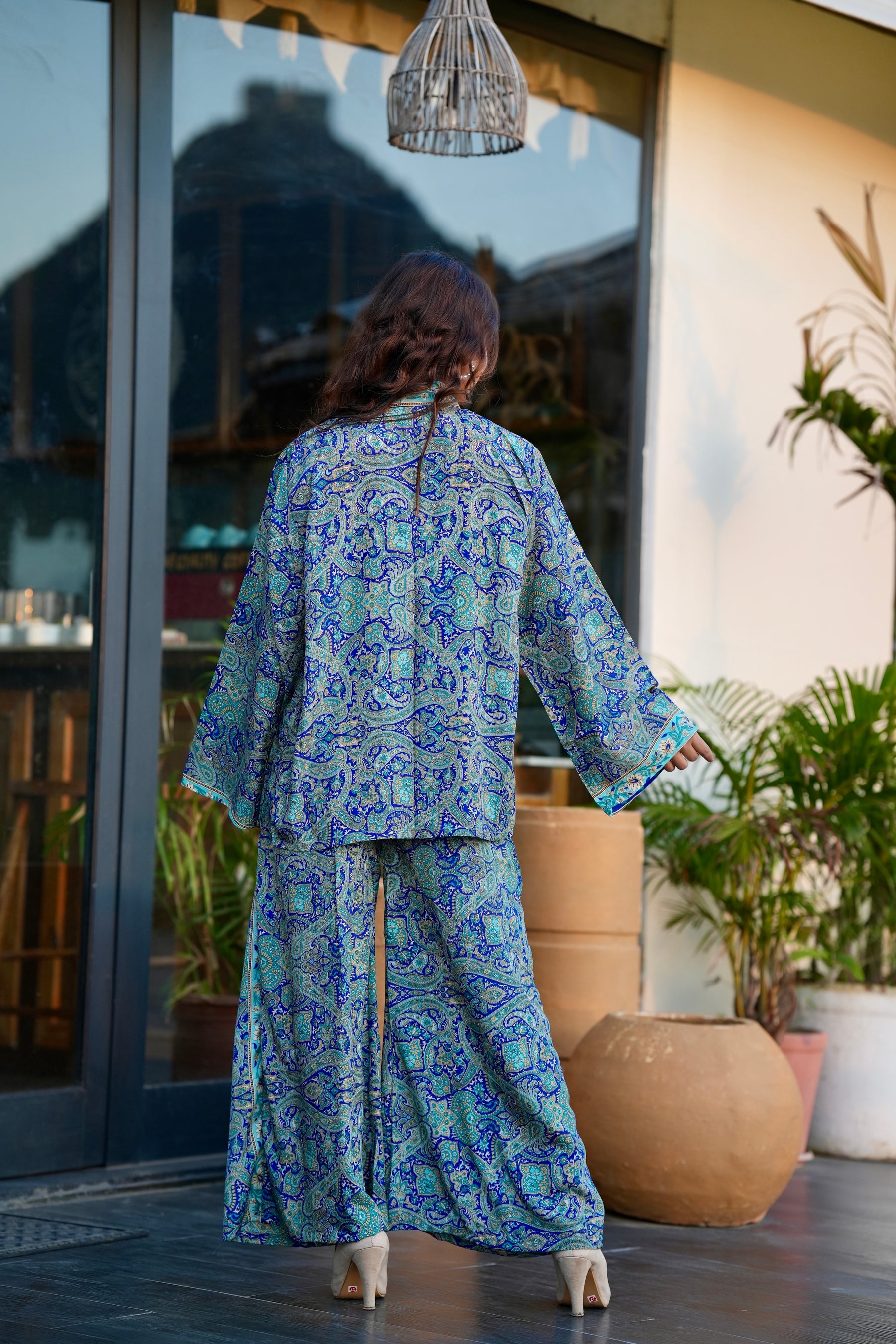 Boho Printed Kimono Three Piece Set - Minty Fresh