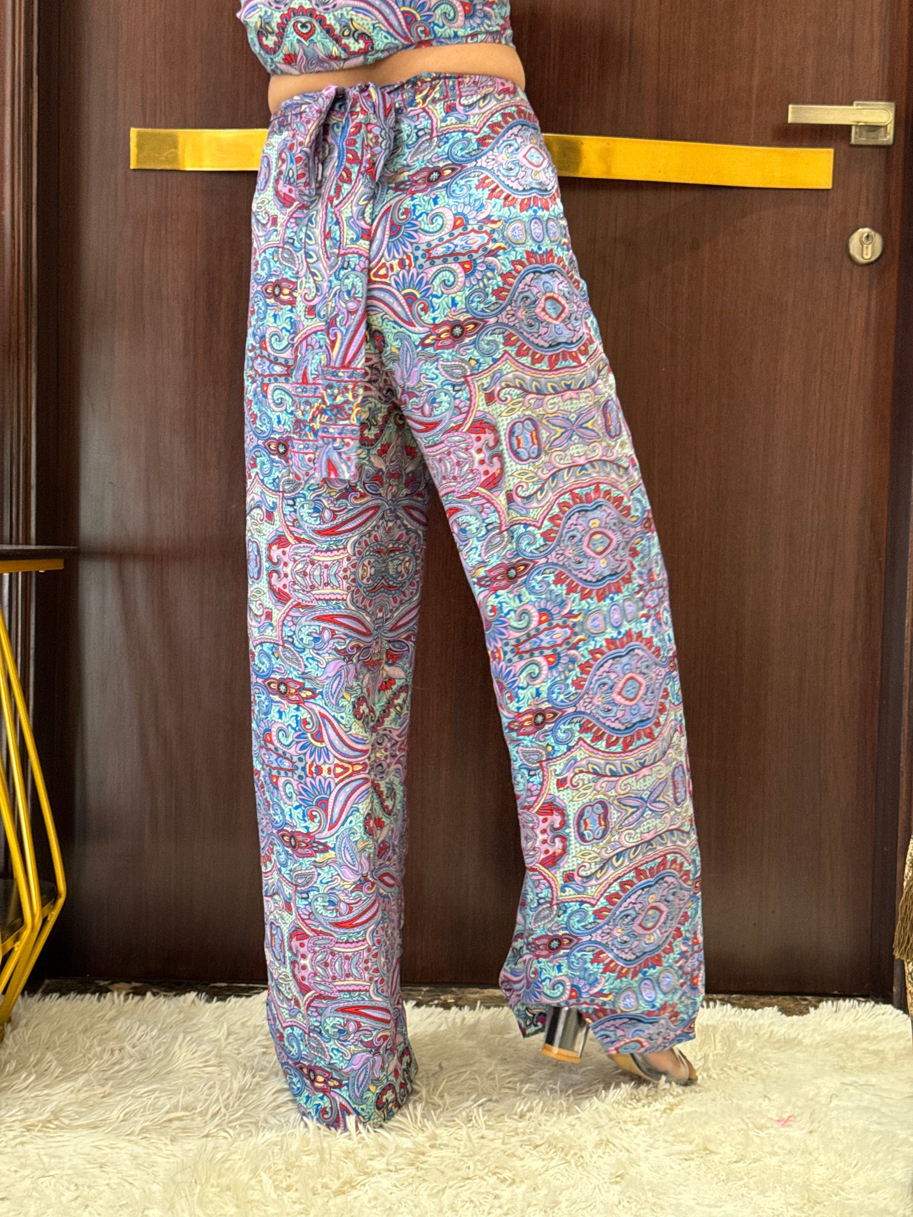 Boho Printed Wrap Trouser - Purple Perfection