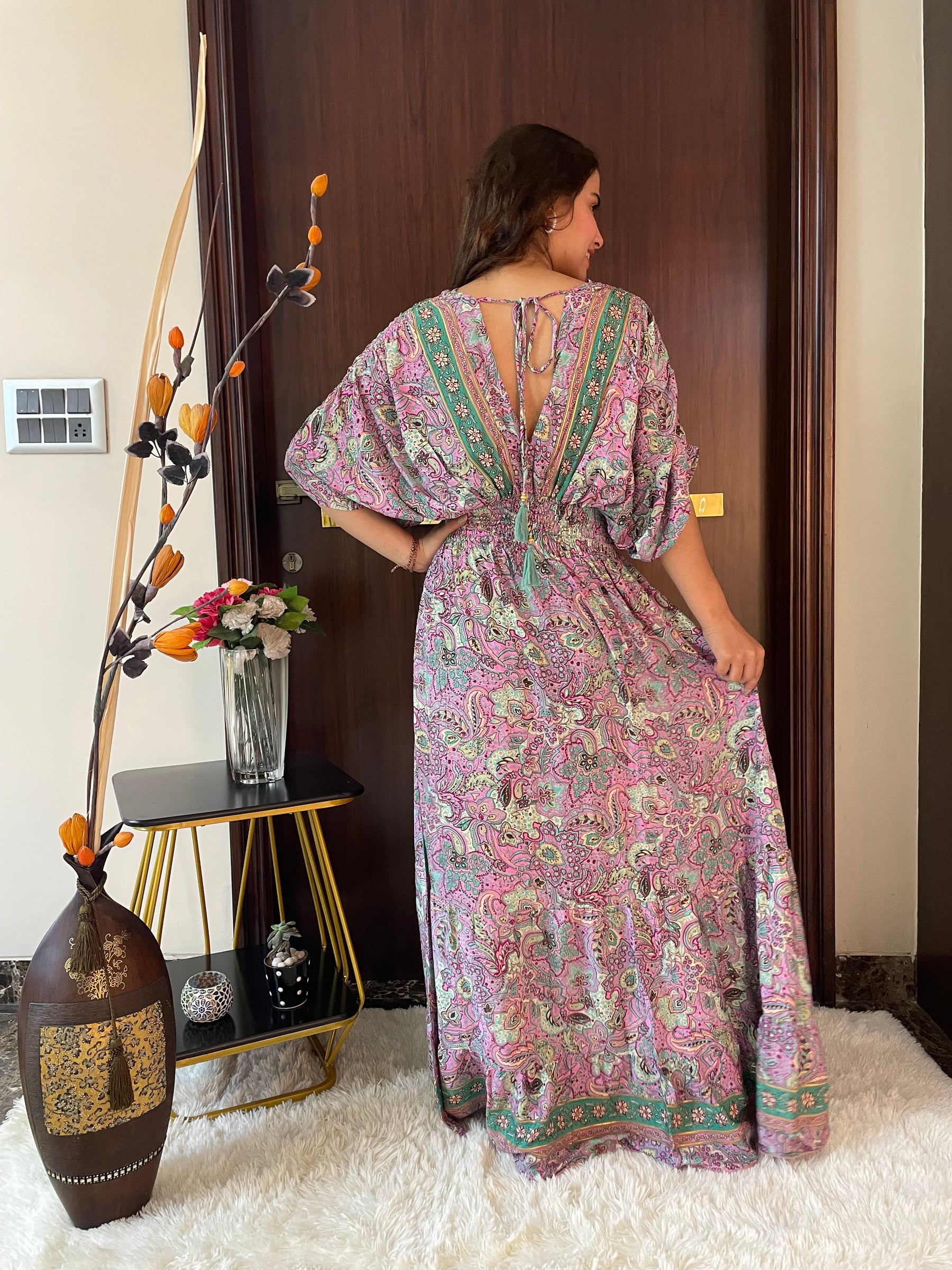 Balloon Pattern Boho Printed Maxi Dress in Pink