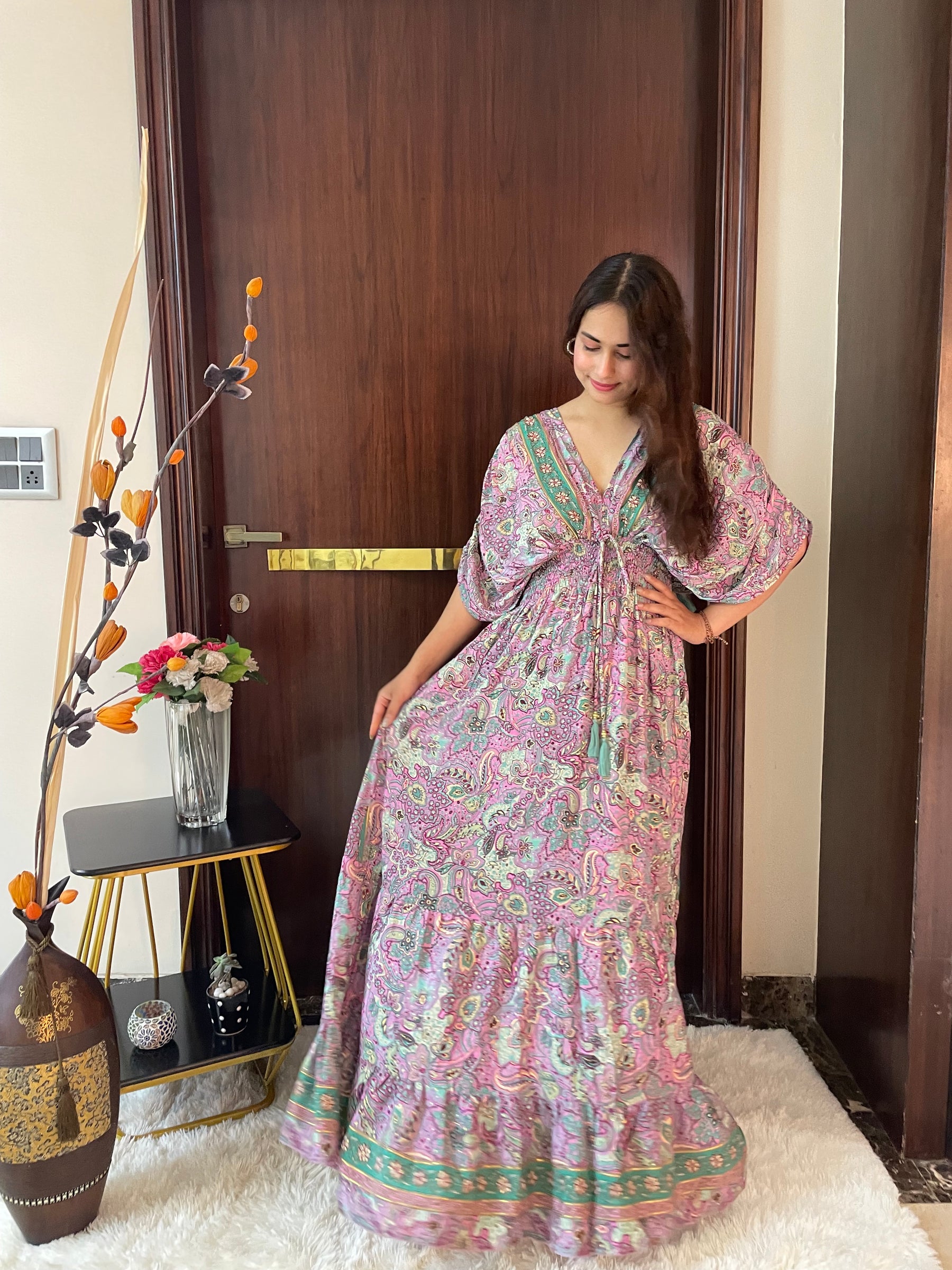 Balloon Pattern Boho Printed Maxi Dress in Pink