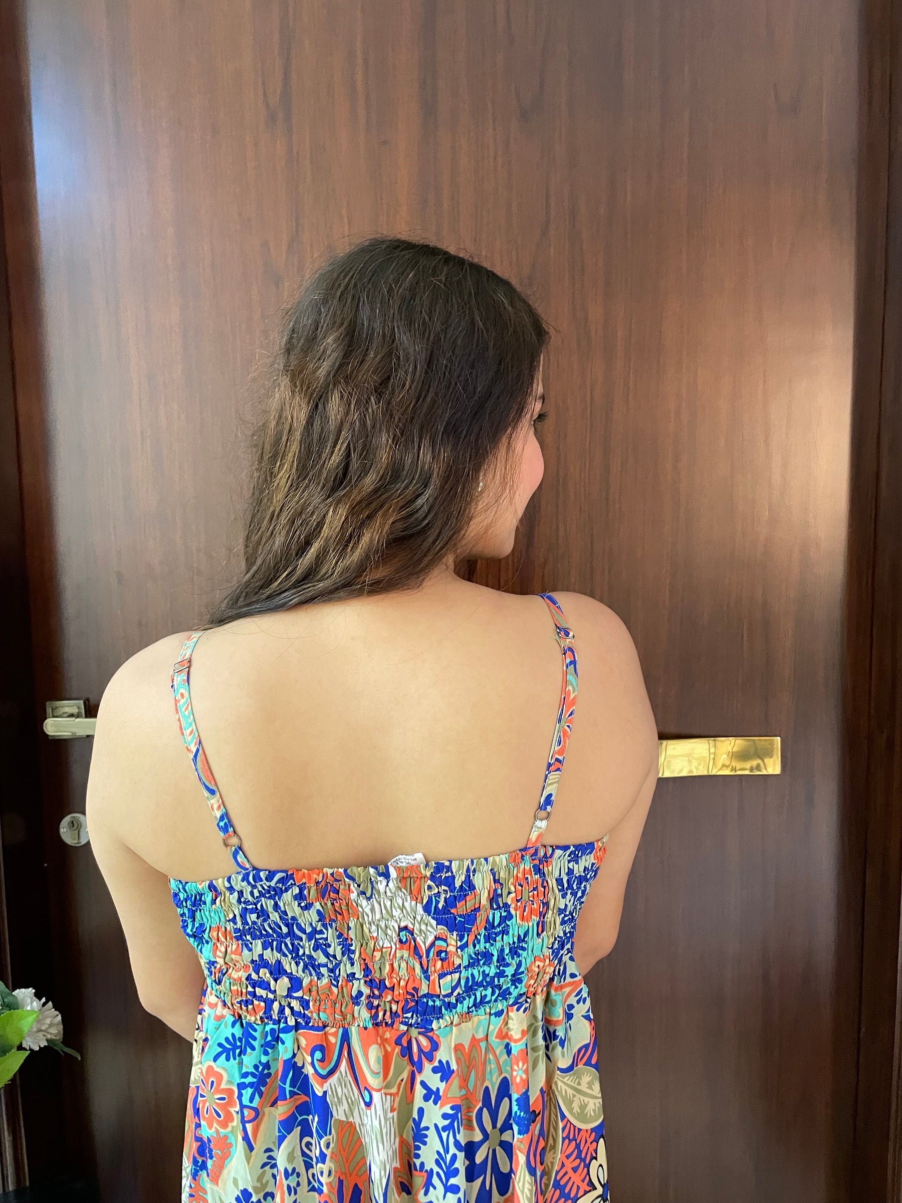 Ruched Bust Boho Printed Short Dress - Multicolor