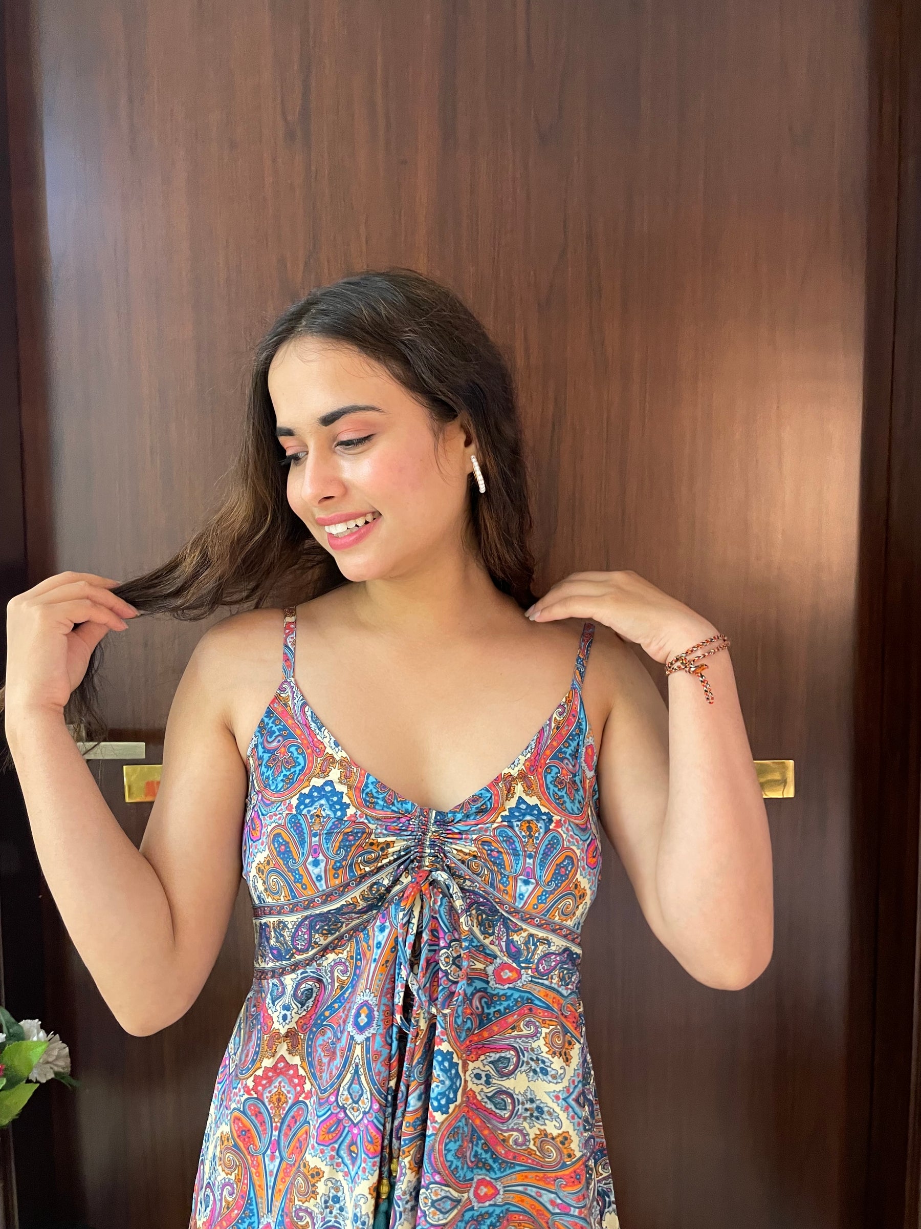 Ruched Bust Paisley Print Short Dress