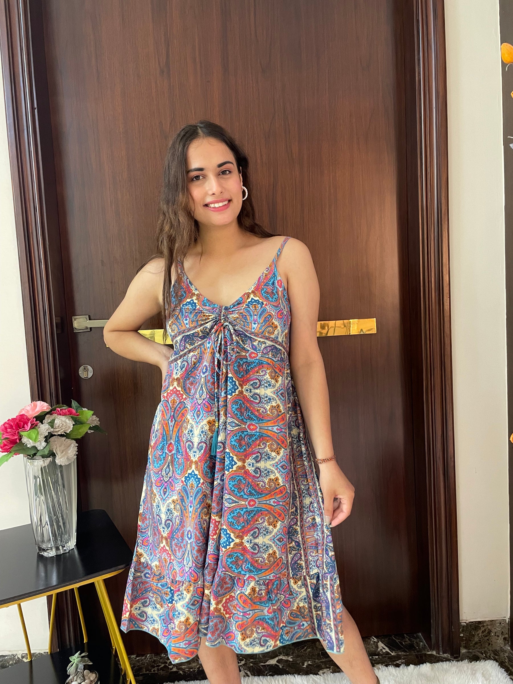 Ruched Bust Paisley Print Short Dress