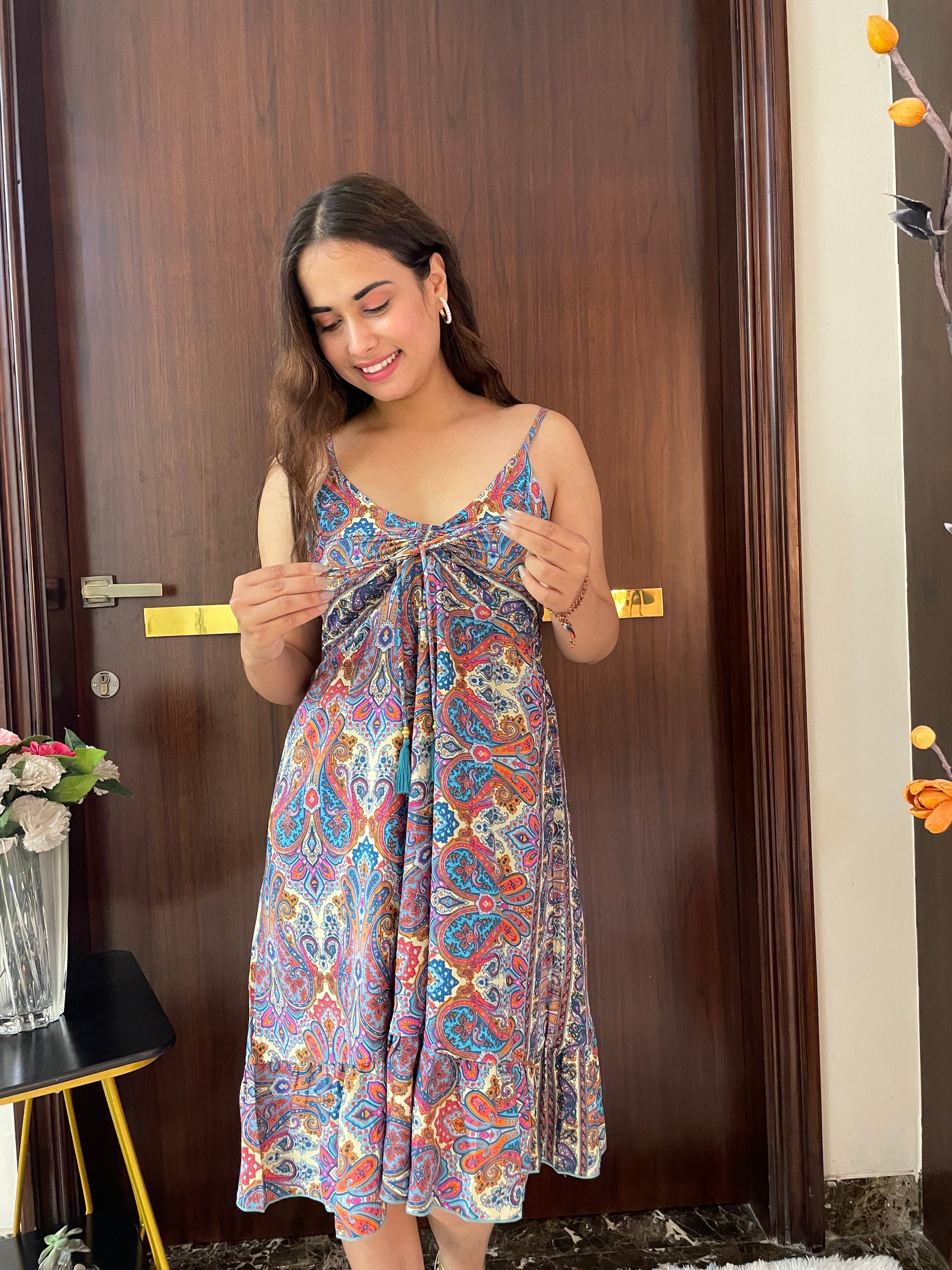 Ruched Bust Paisley Print Short Dress