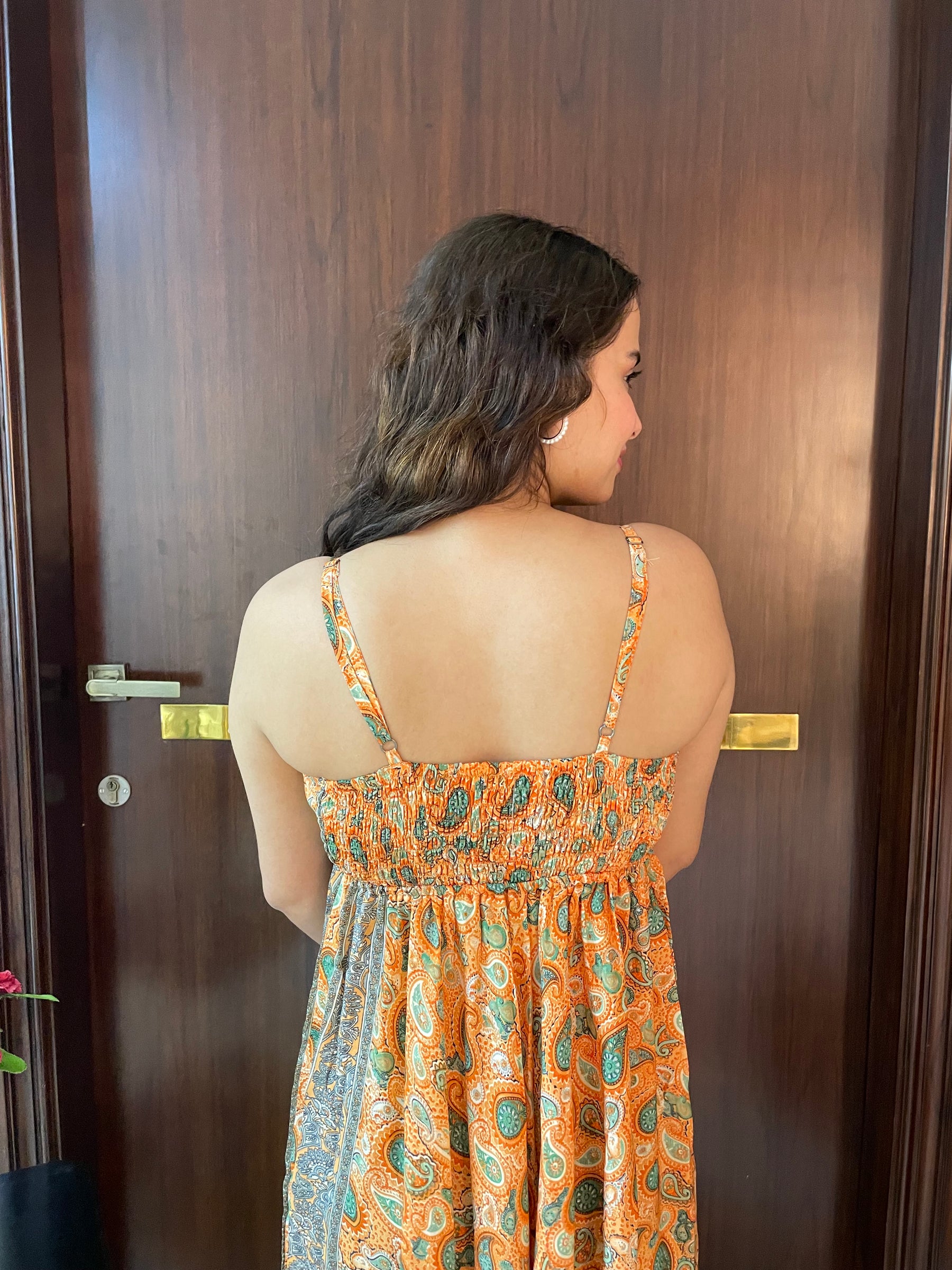 Ruffle Hem Boho Printed Short Dress in Orange