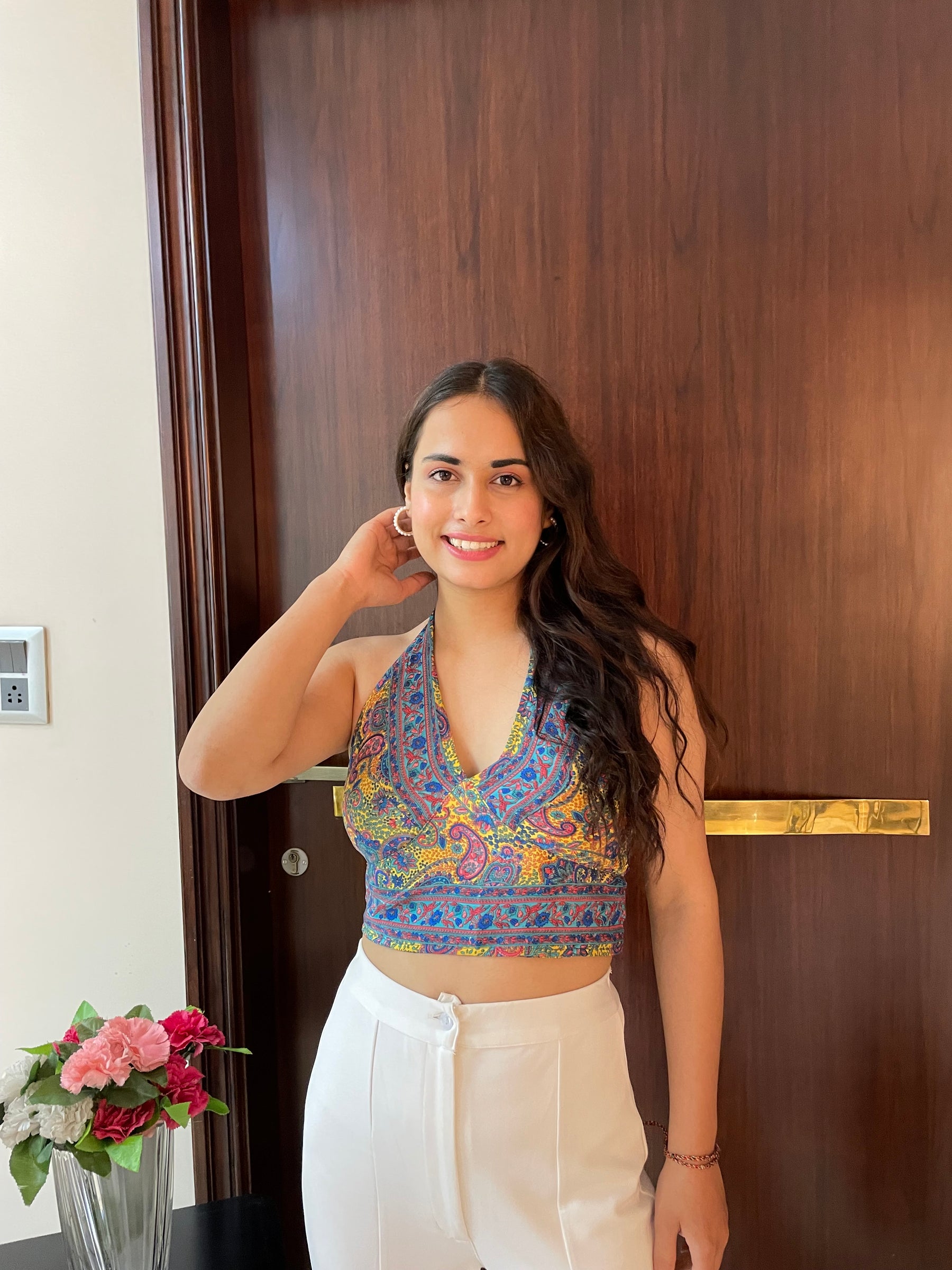 Boho Printed Halter Top in Yellow