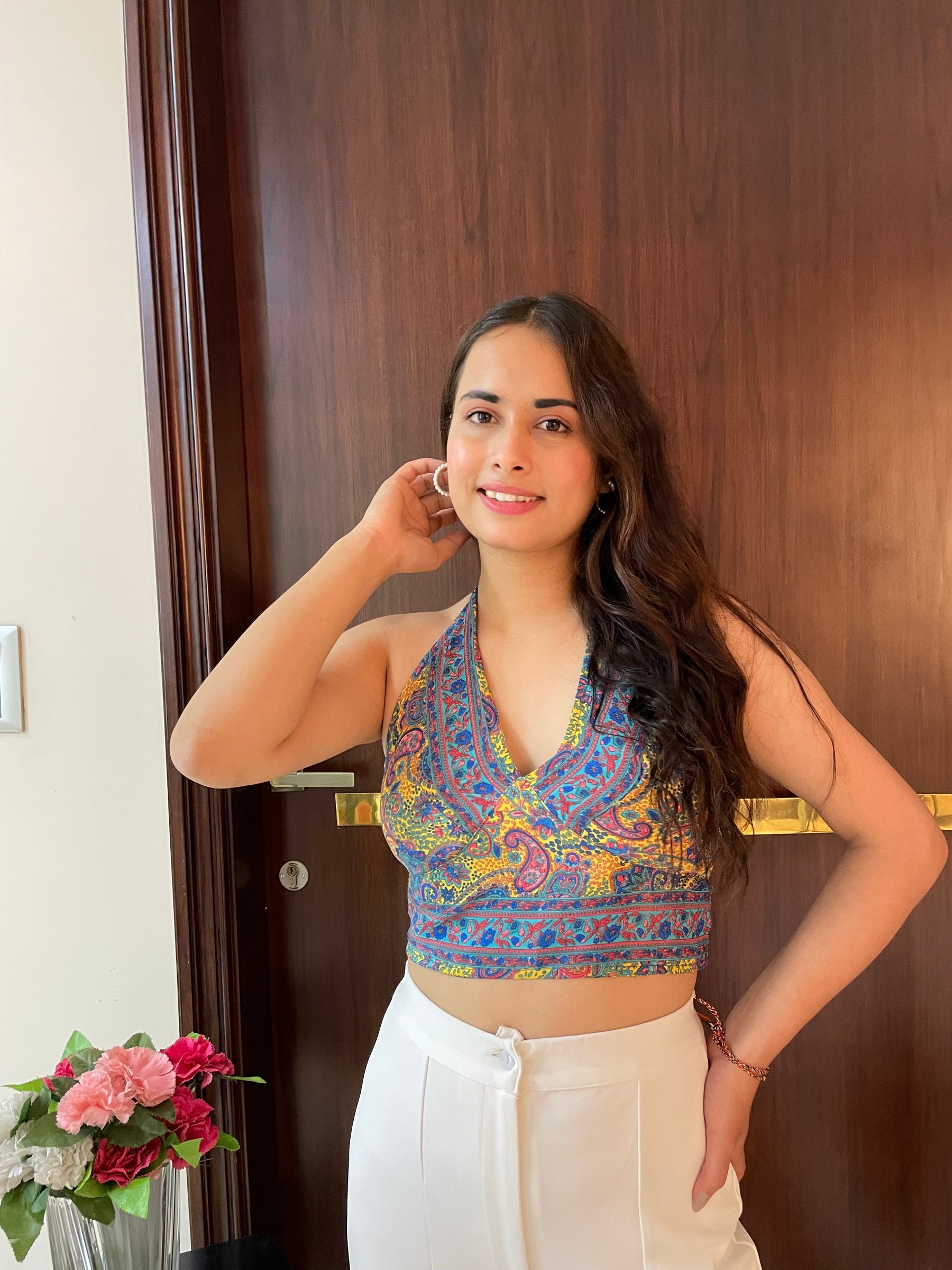 Boho Printed Halter Top in Yellow