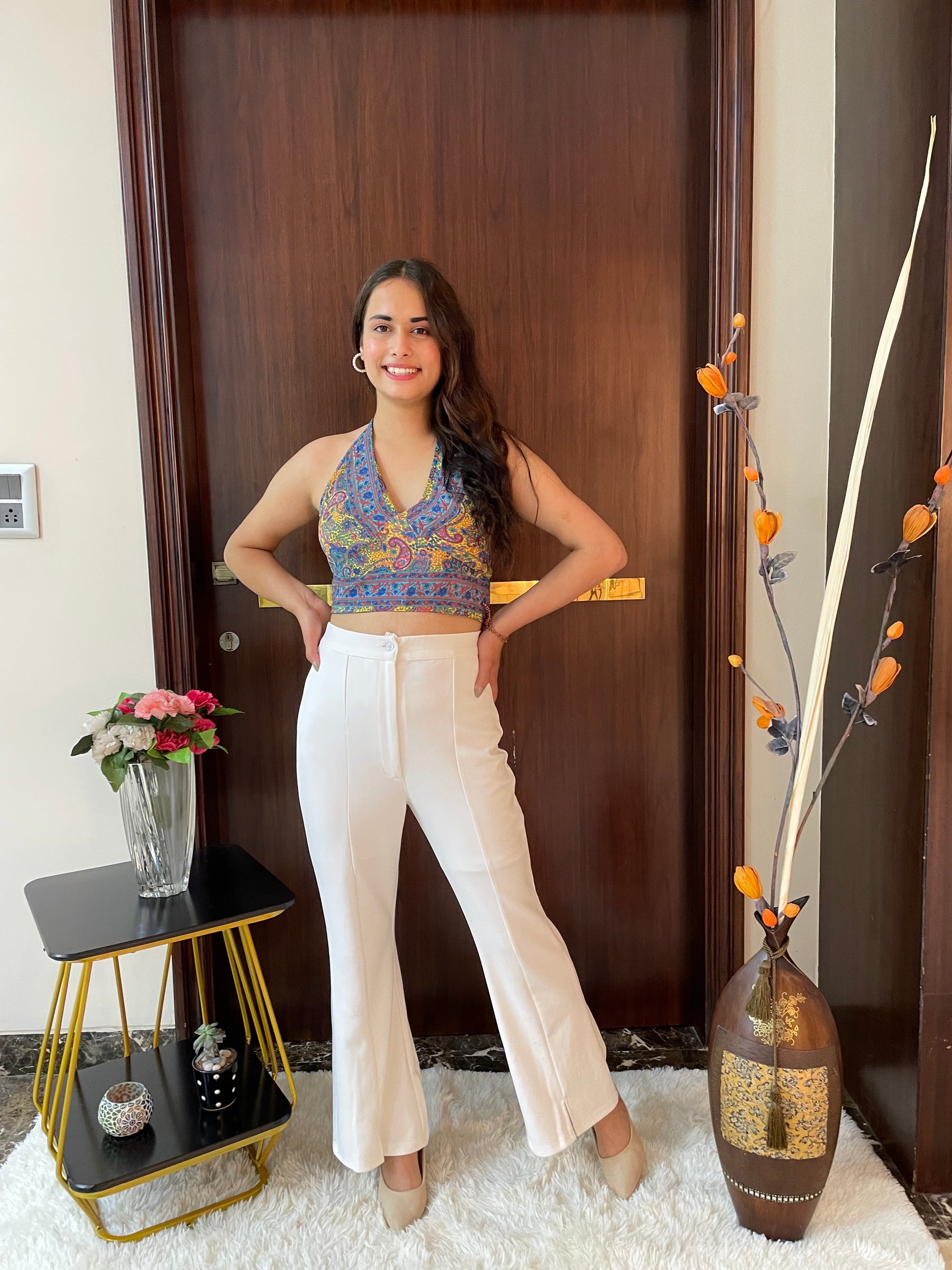 Boho Printed Halter Top in Yellow