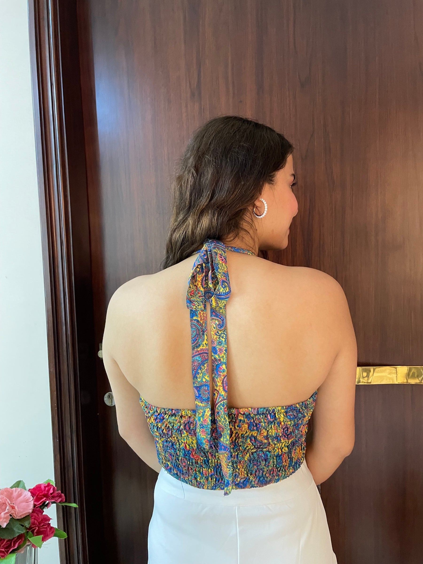Boho Printed Halter Top in Yellow
