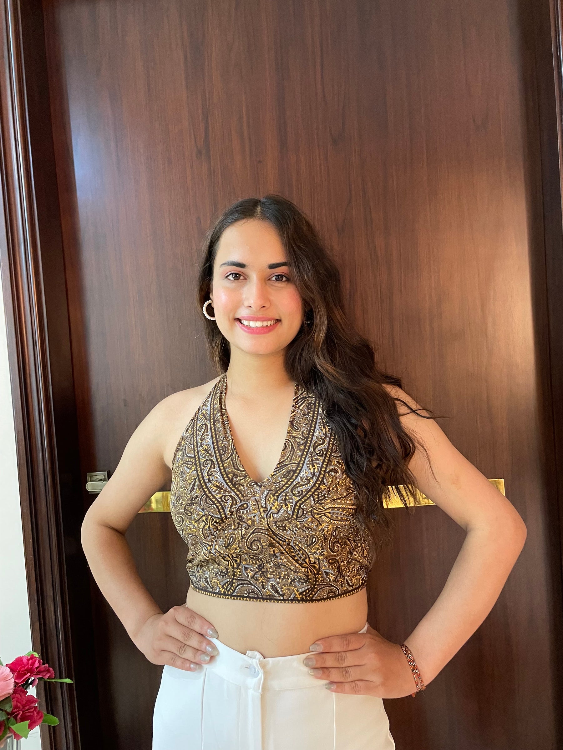 Boho Printed Halter Top in Brown