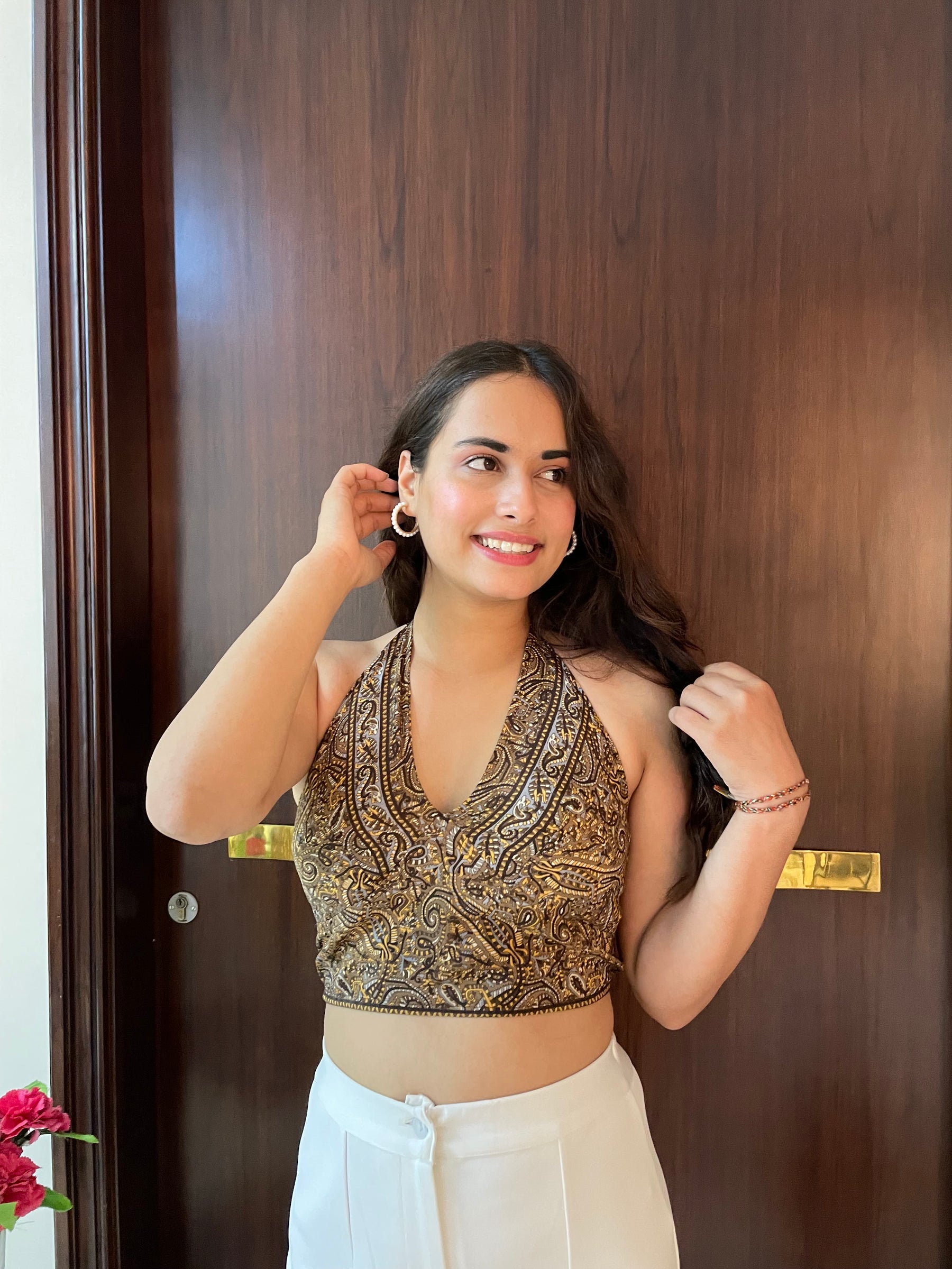 Boho Printed Halter Top in Brown