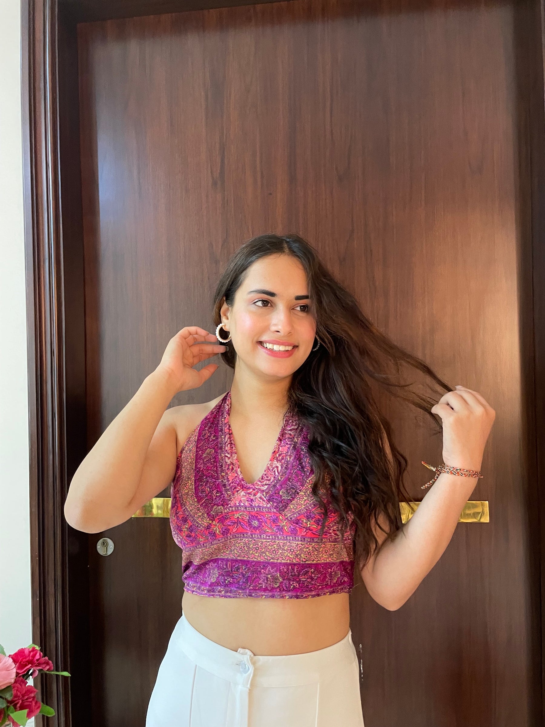 Boho Printed Halter Top in Pink