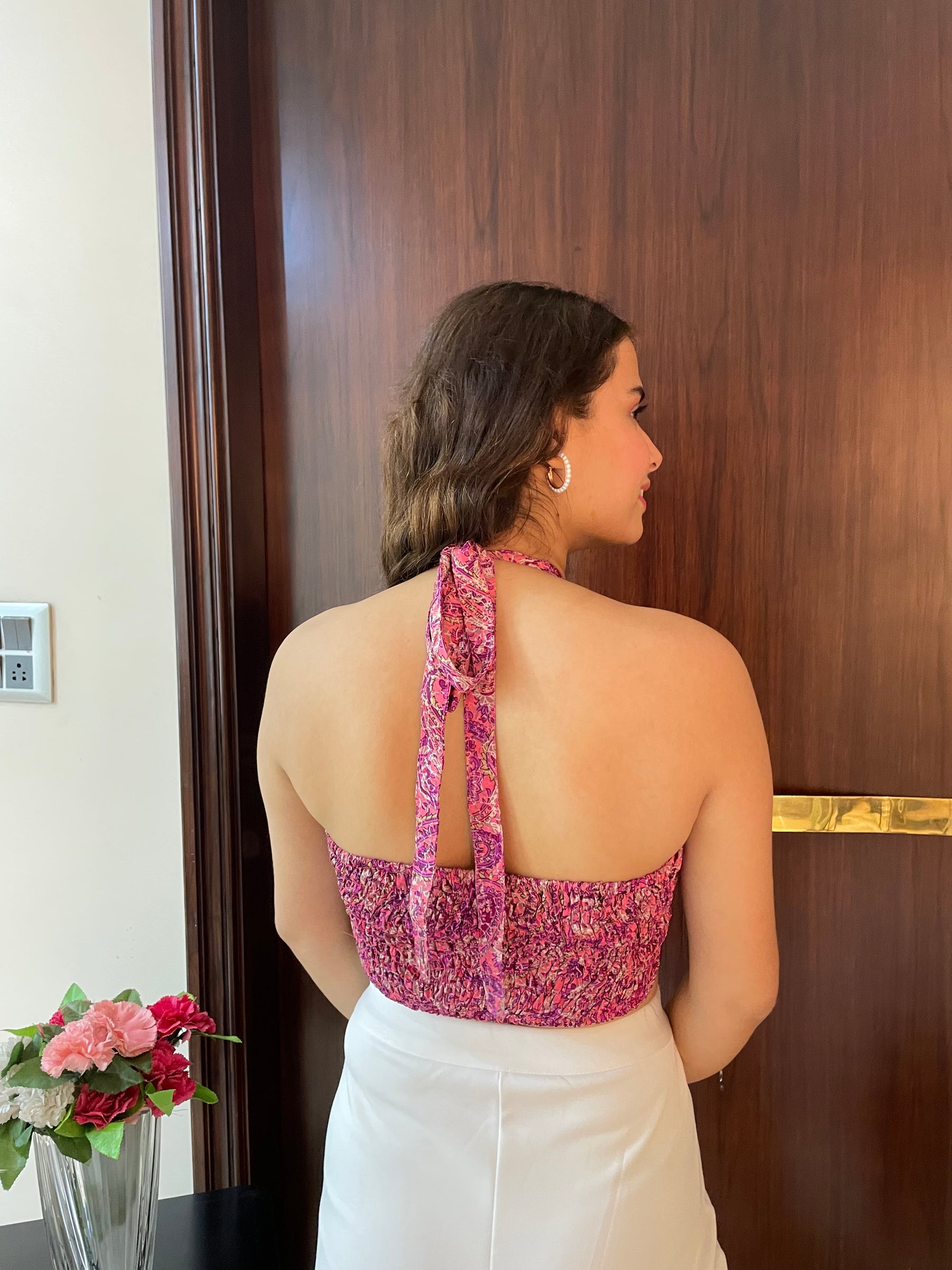 Boho Printed Halter Top in Pink