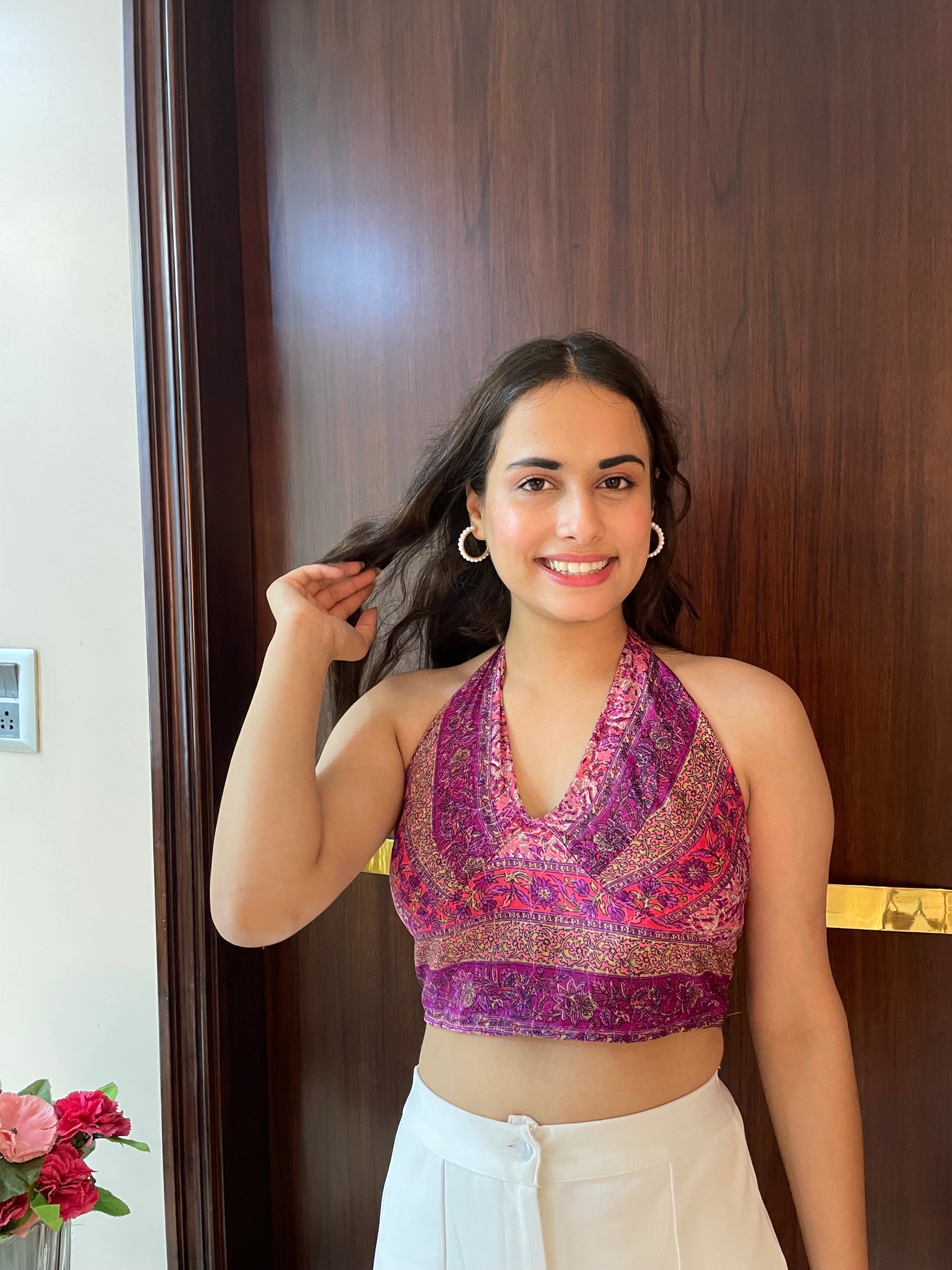 Boho Printed Halter Top in Pink