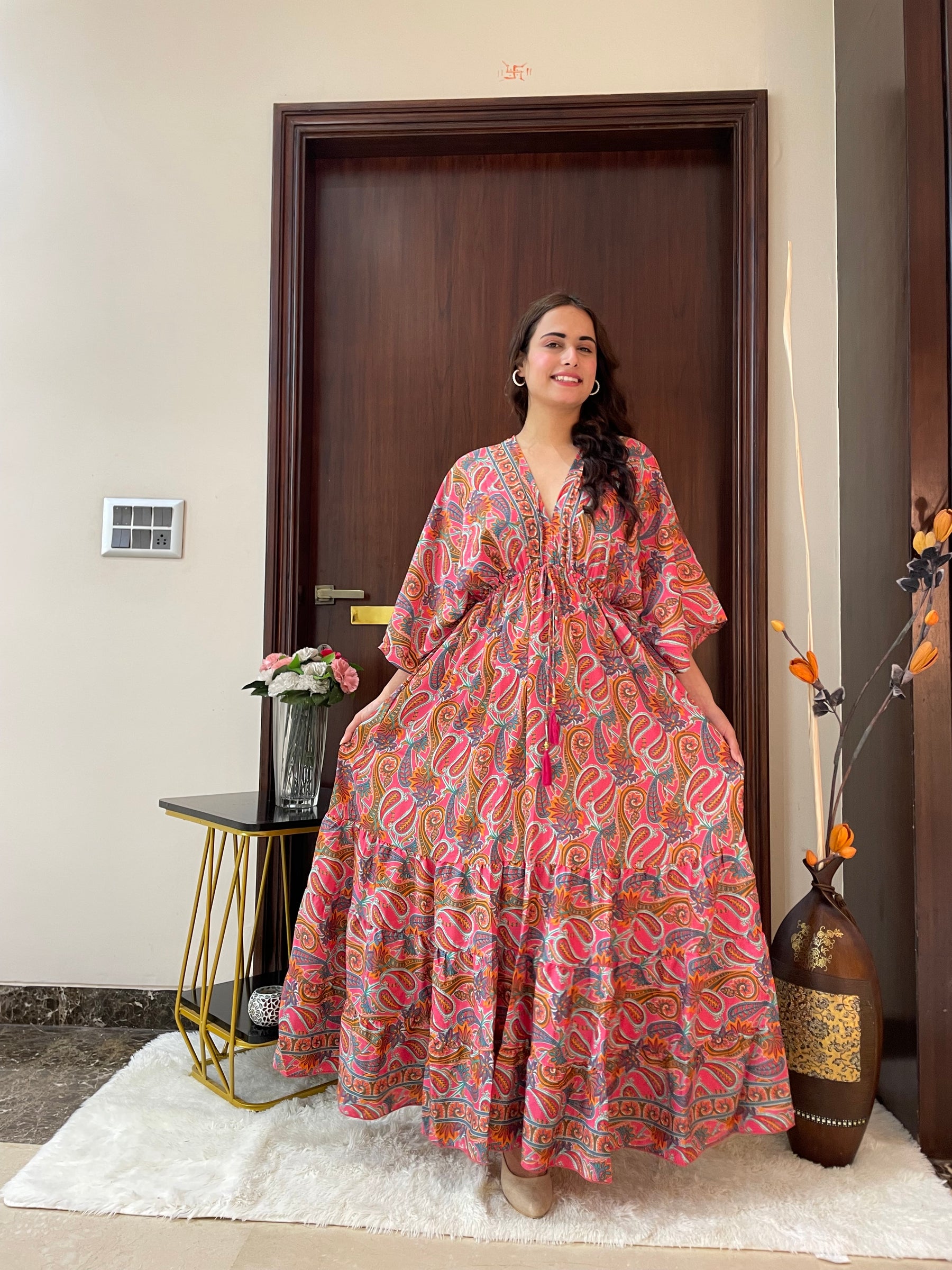 Kaftan pattern boho foil printed maxi dress in Sun-kissed Mirage