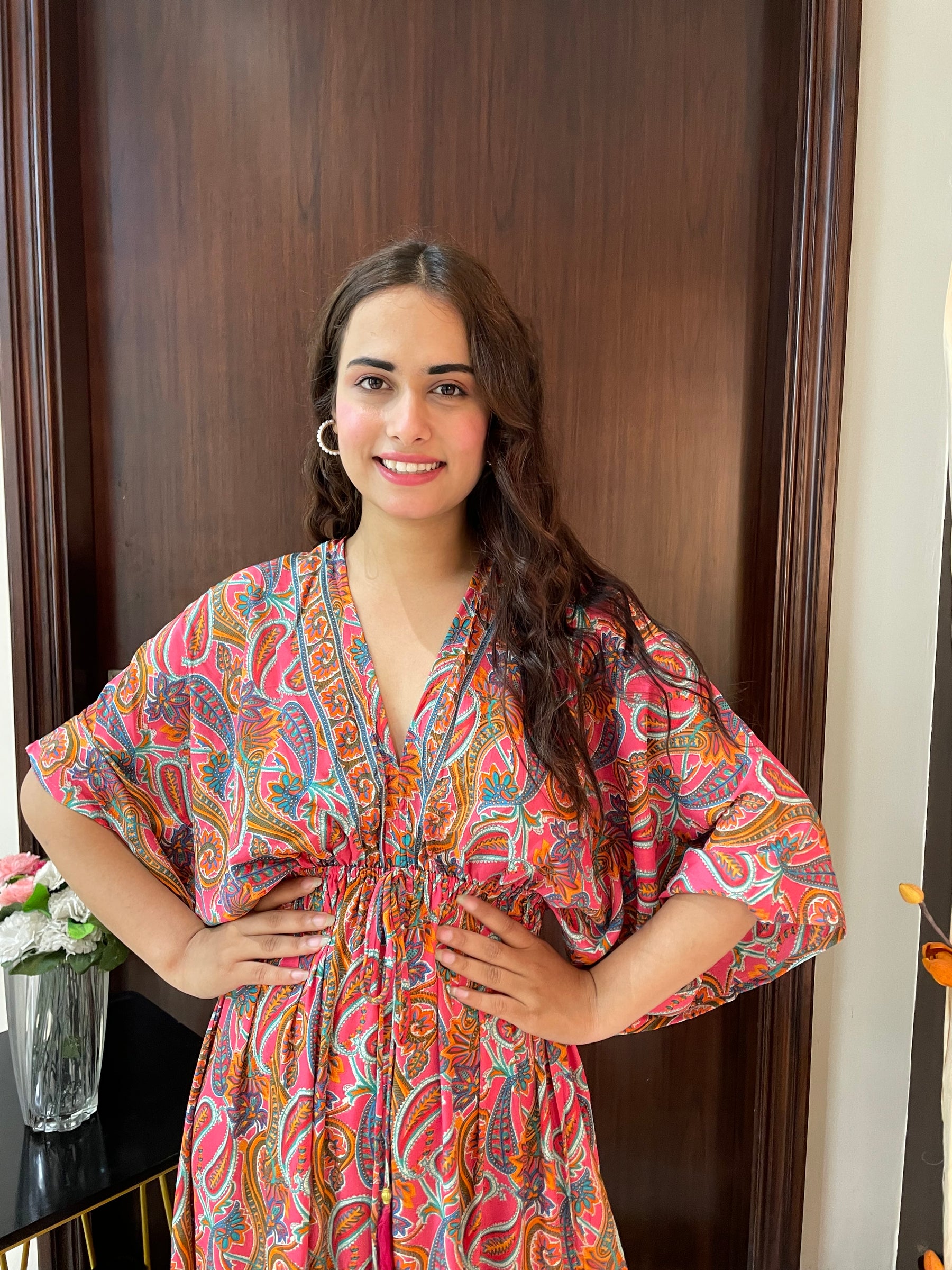 Kaftan pattern boho foil printed maxi dress in Sun-kissed Mirage