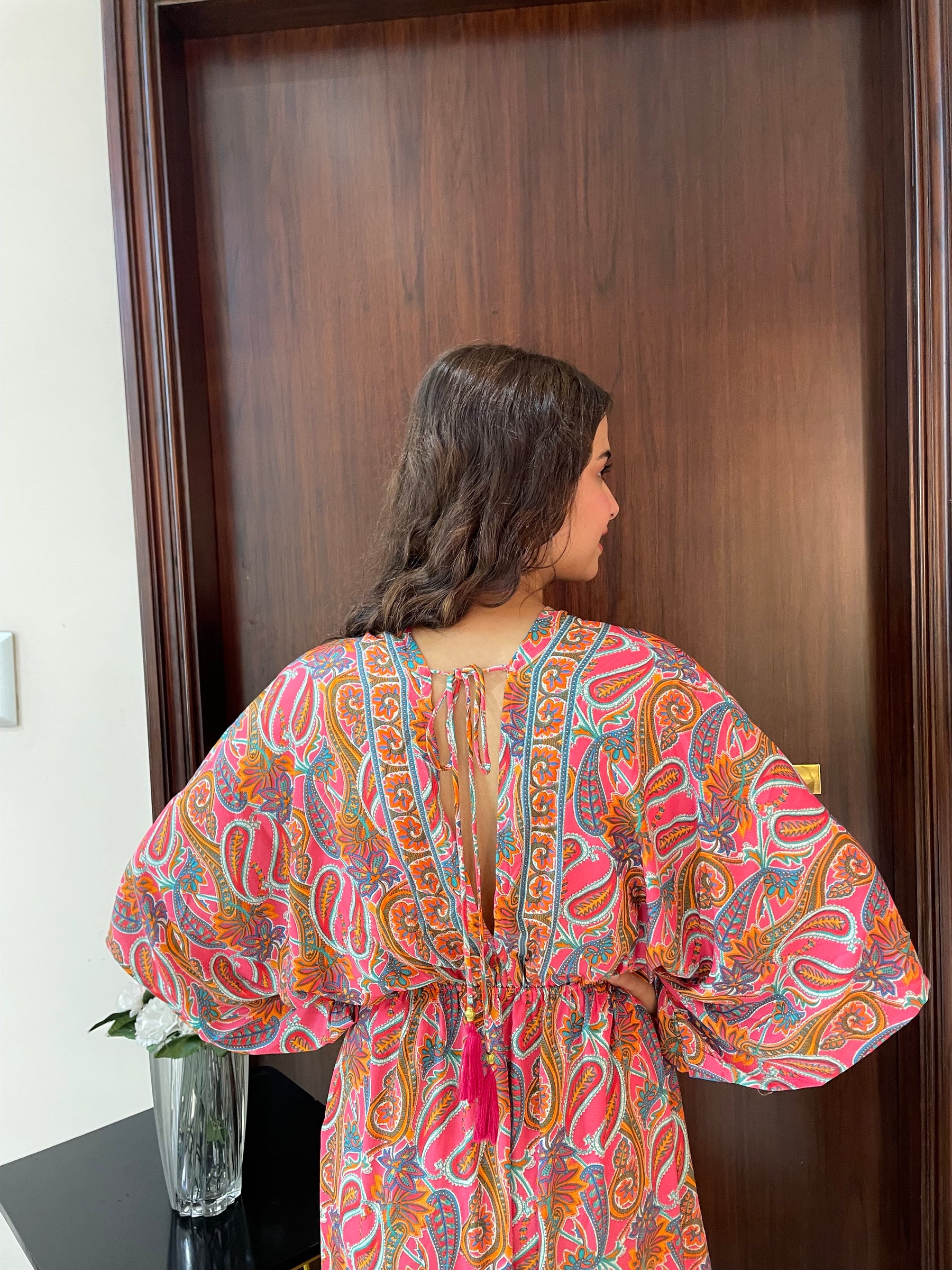 Kaftan pattern boho foil printed maxi dress in Sun-kissed Mirage