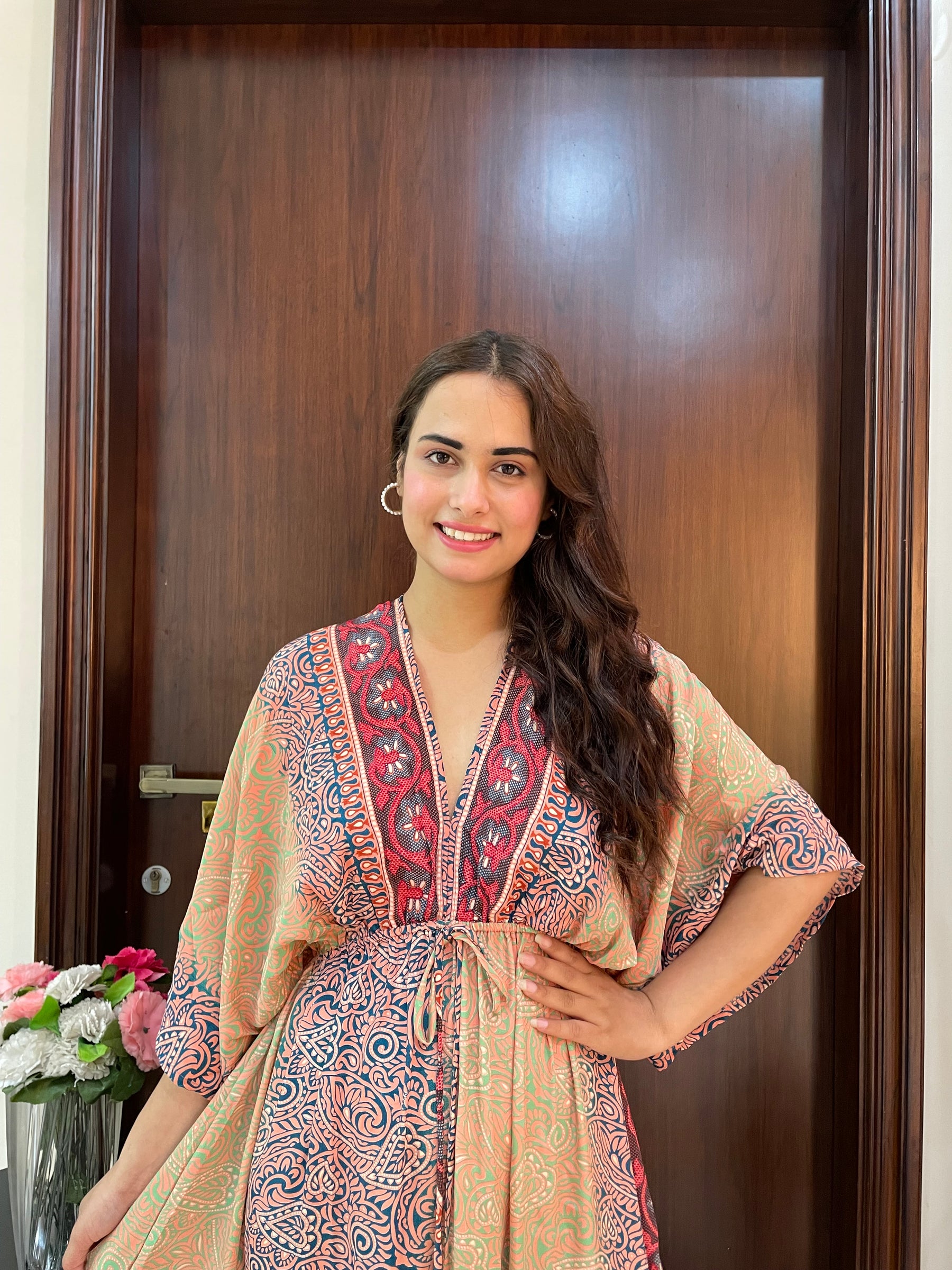 Kaftan pattern boho foil printed maxi dress Harvest Horizon