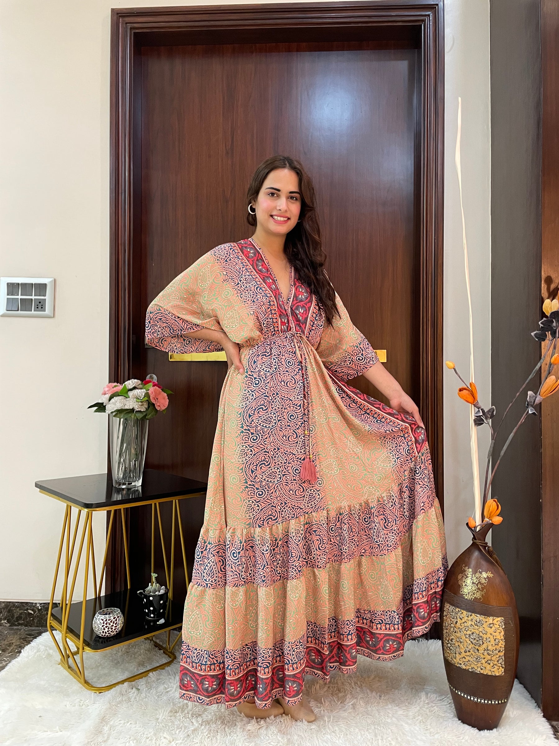 Kaftan pattern boho foil printed maxi dress Harvest Horizon