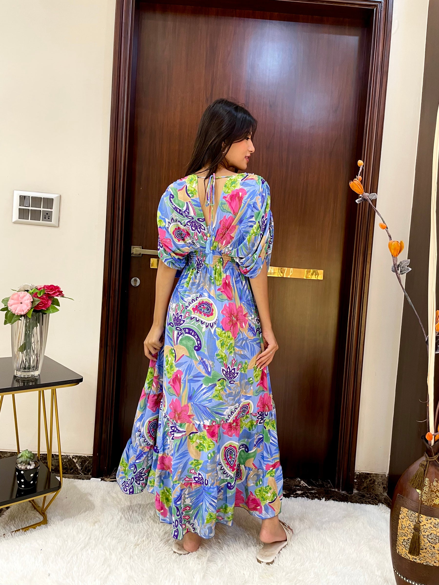 Balloon Pattern Boho Printed Maxi Dress - Azure Meadows