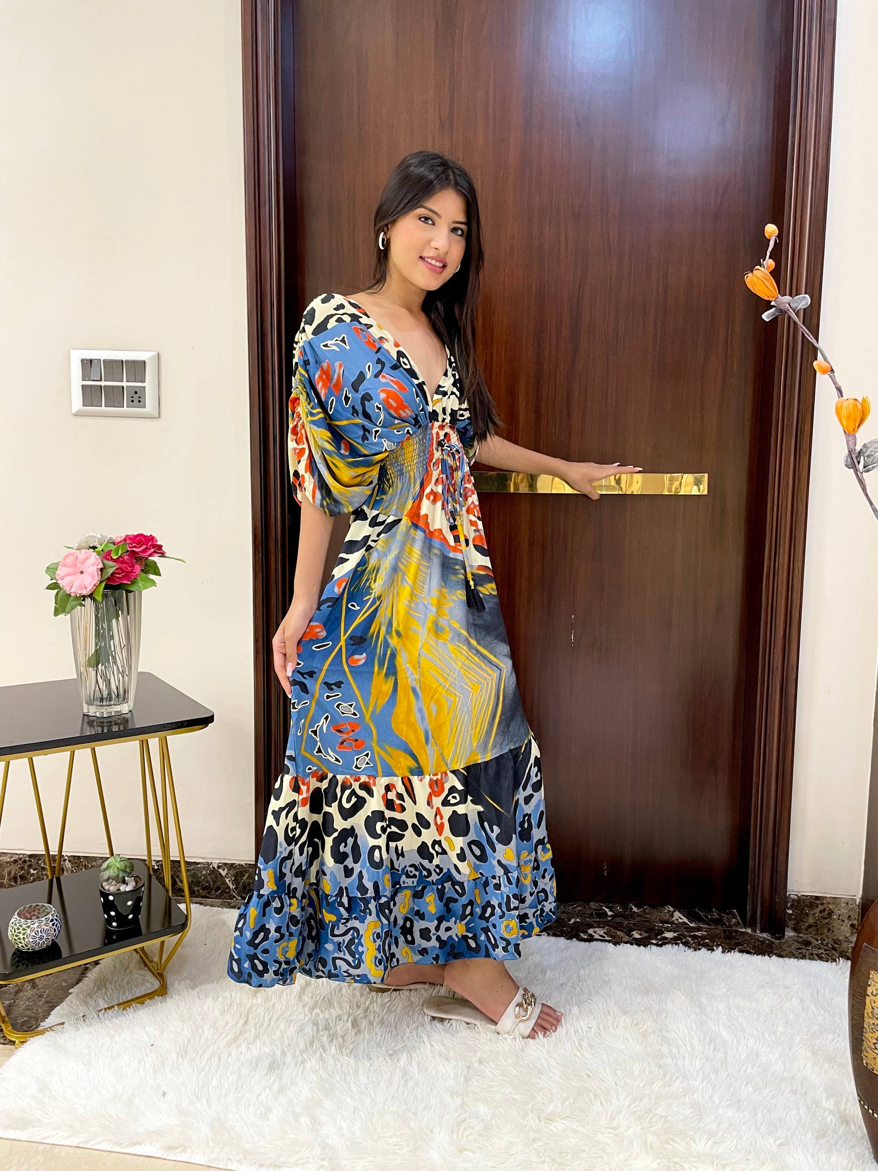 Balloon Pattern Boho Printed Maxi Dress - Golden Honey