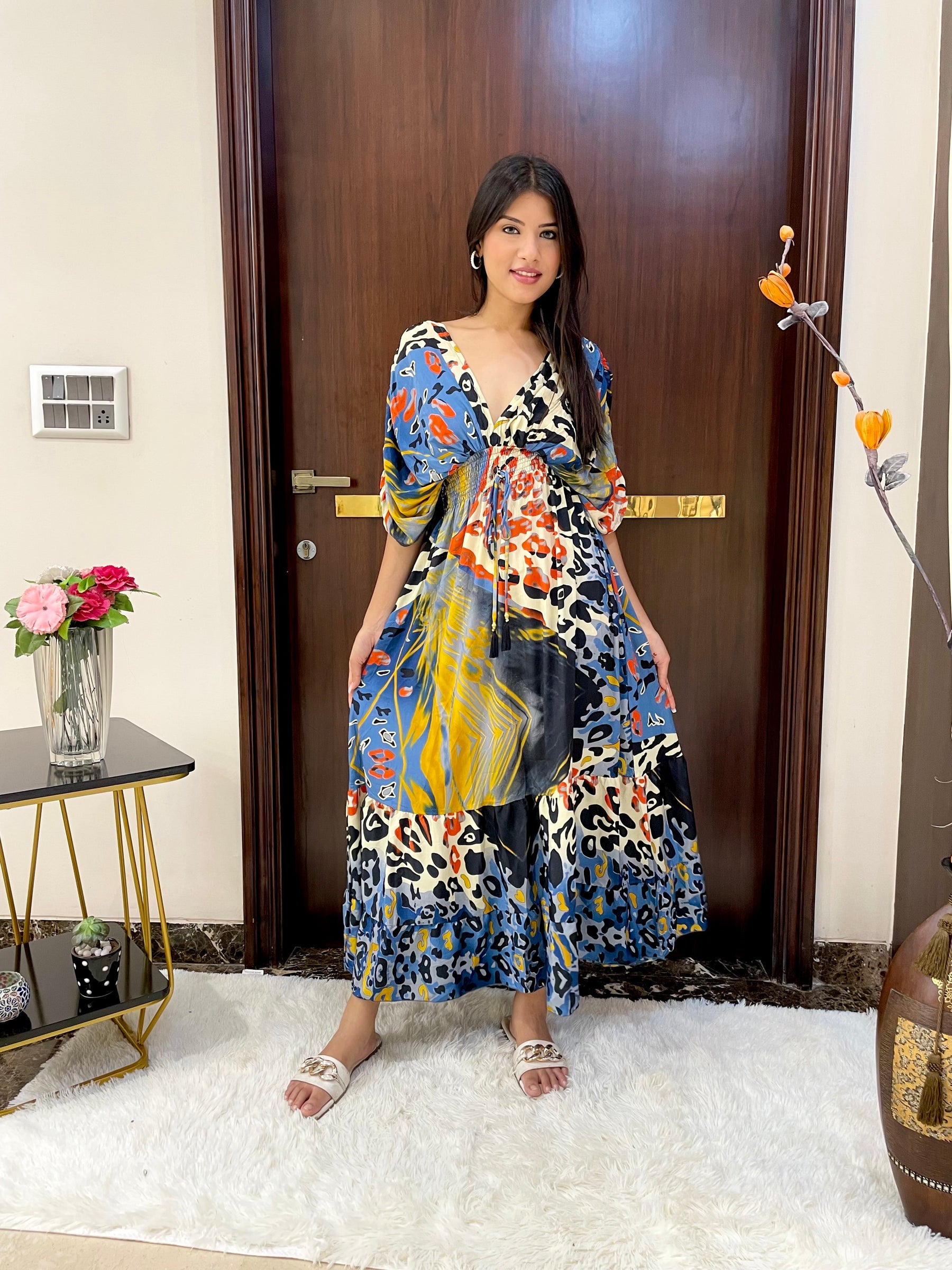 Balloon Pattern Boho Printed Maxi Dress - Golden Honey