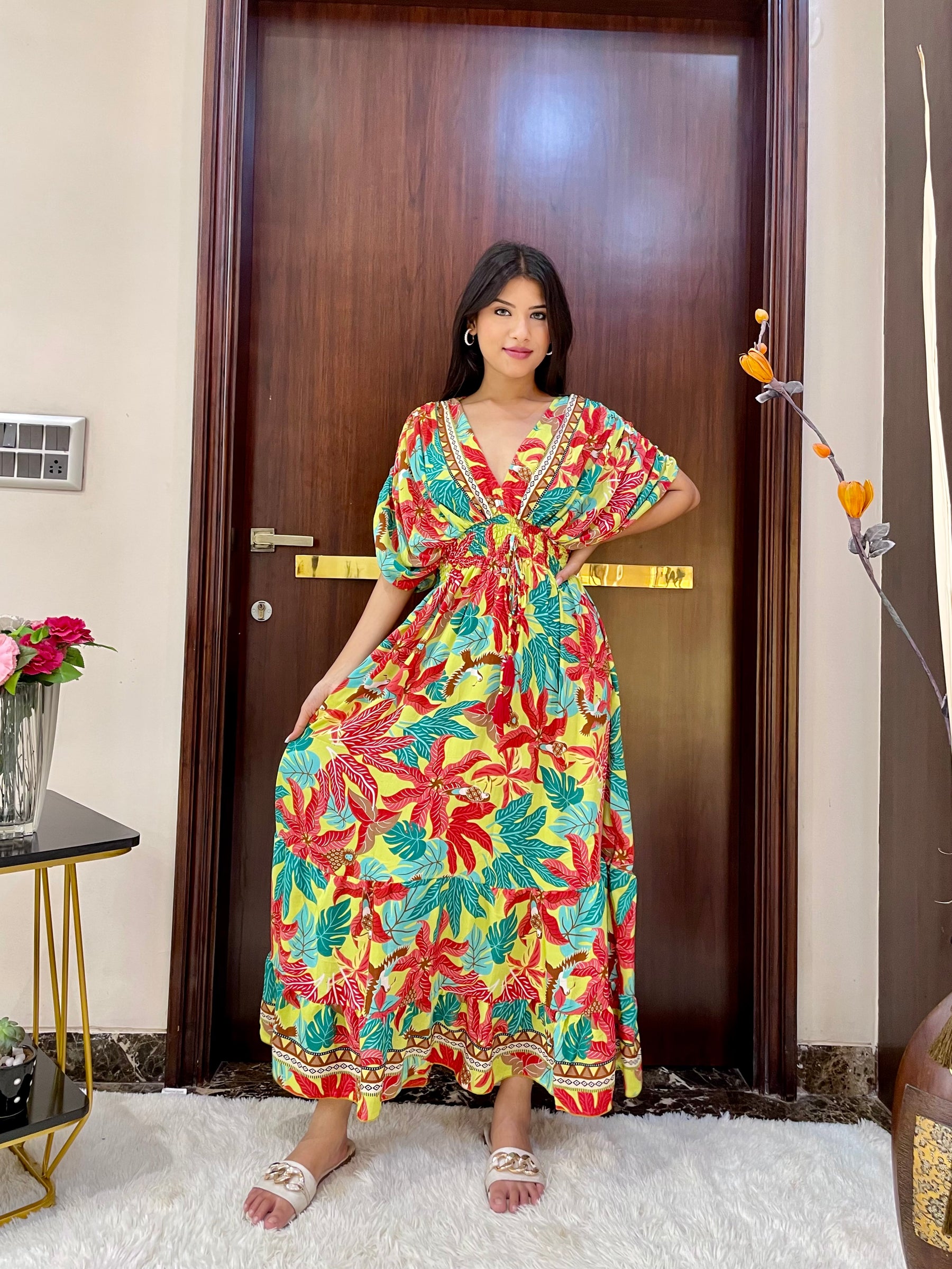 Balloon Pattern Boho Printed Maxi Dress - Sunlit Oasis Delight