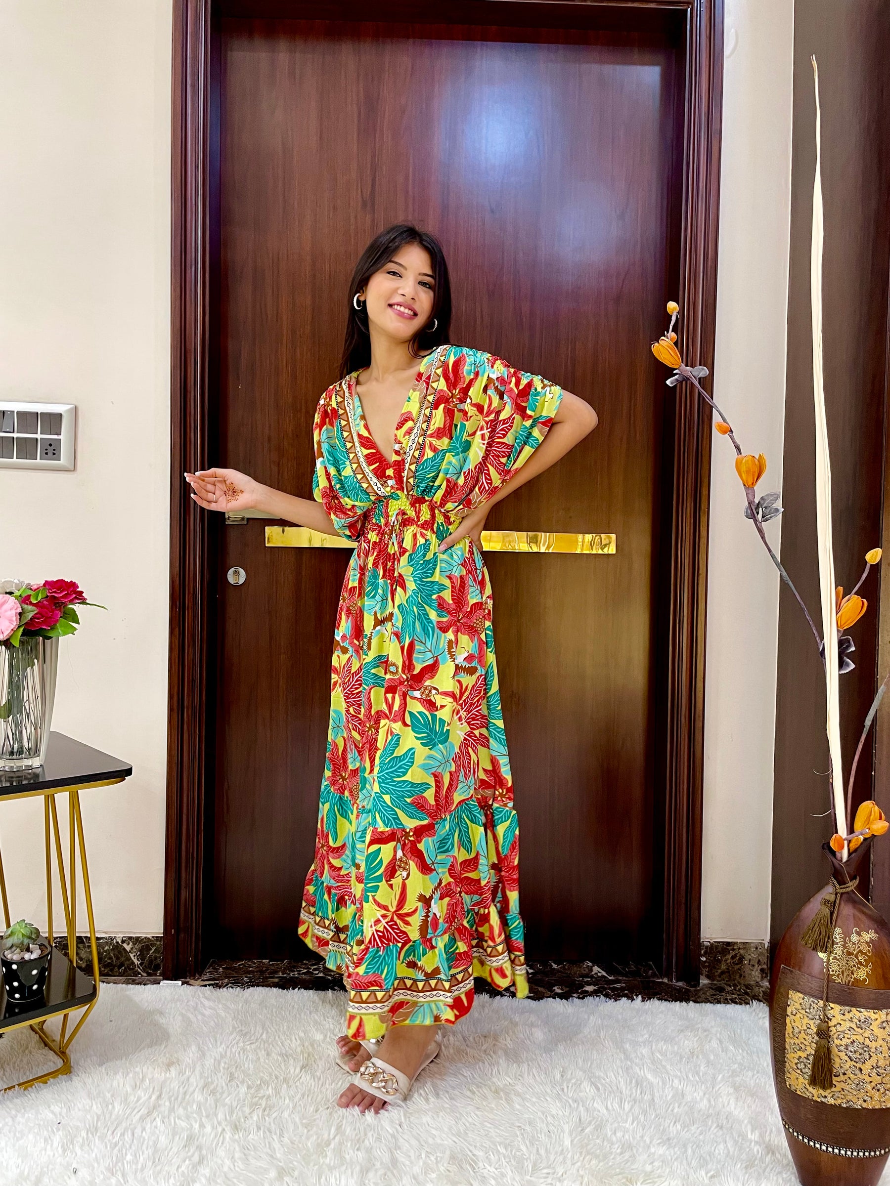 Balloon Pattern Boho Printed Maxi Dress - Sunlit Oasis Delight