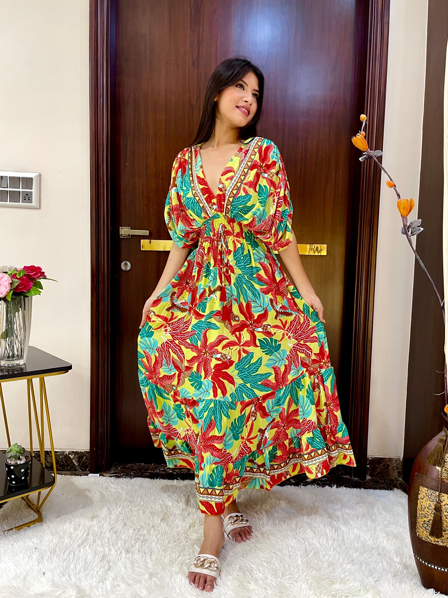 Balloon Pattern Boho Printed Maxi Dress - Sunlit Oasis Delight