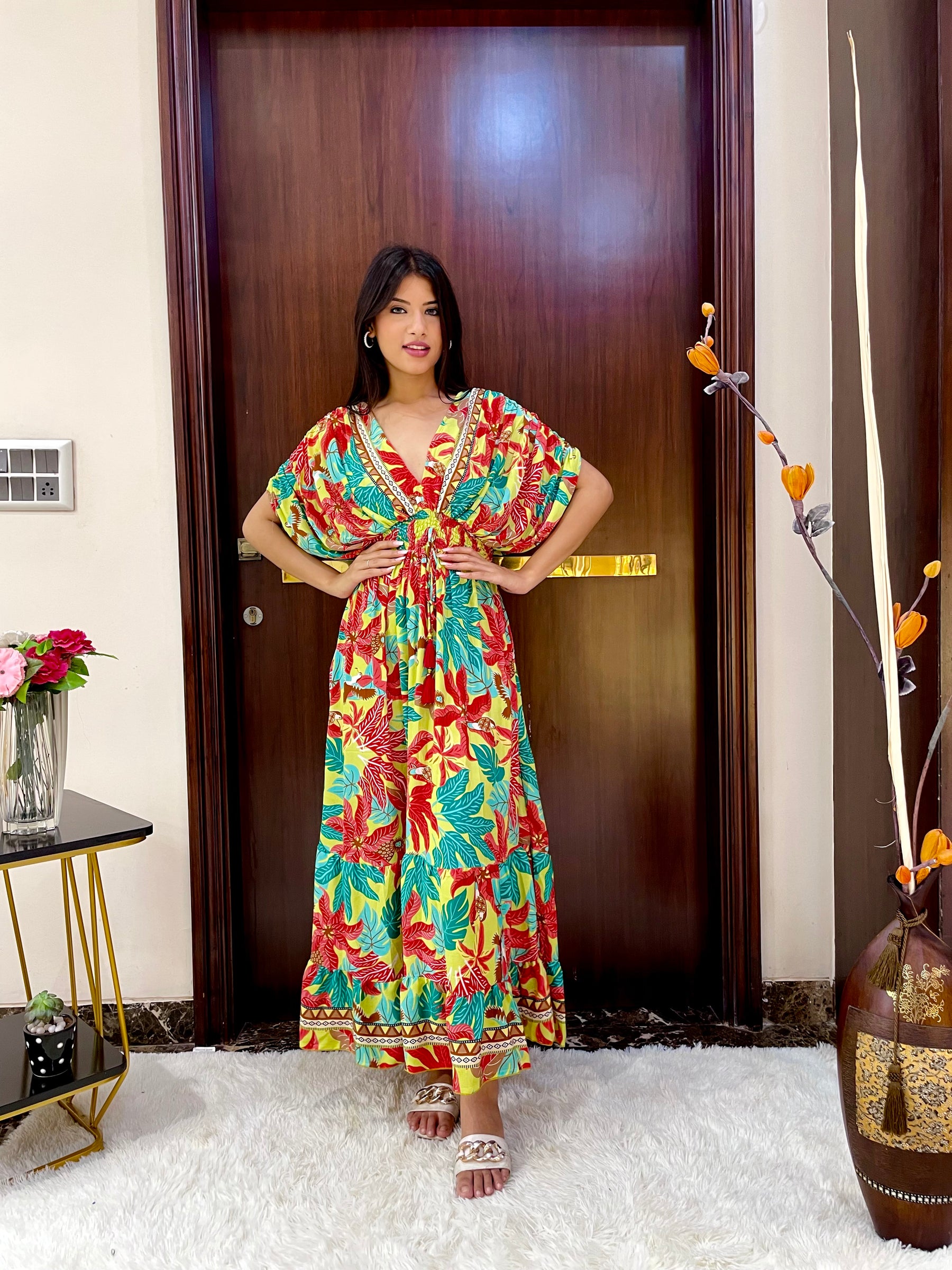 Balloon Pattern Boho Printed Maxi Dress - Sunlit Oasis Delight