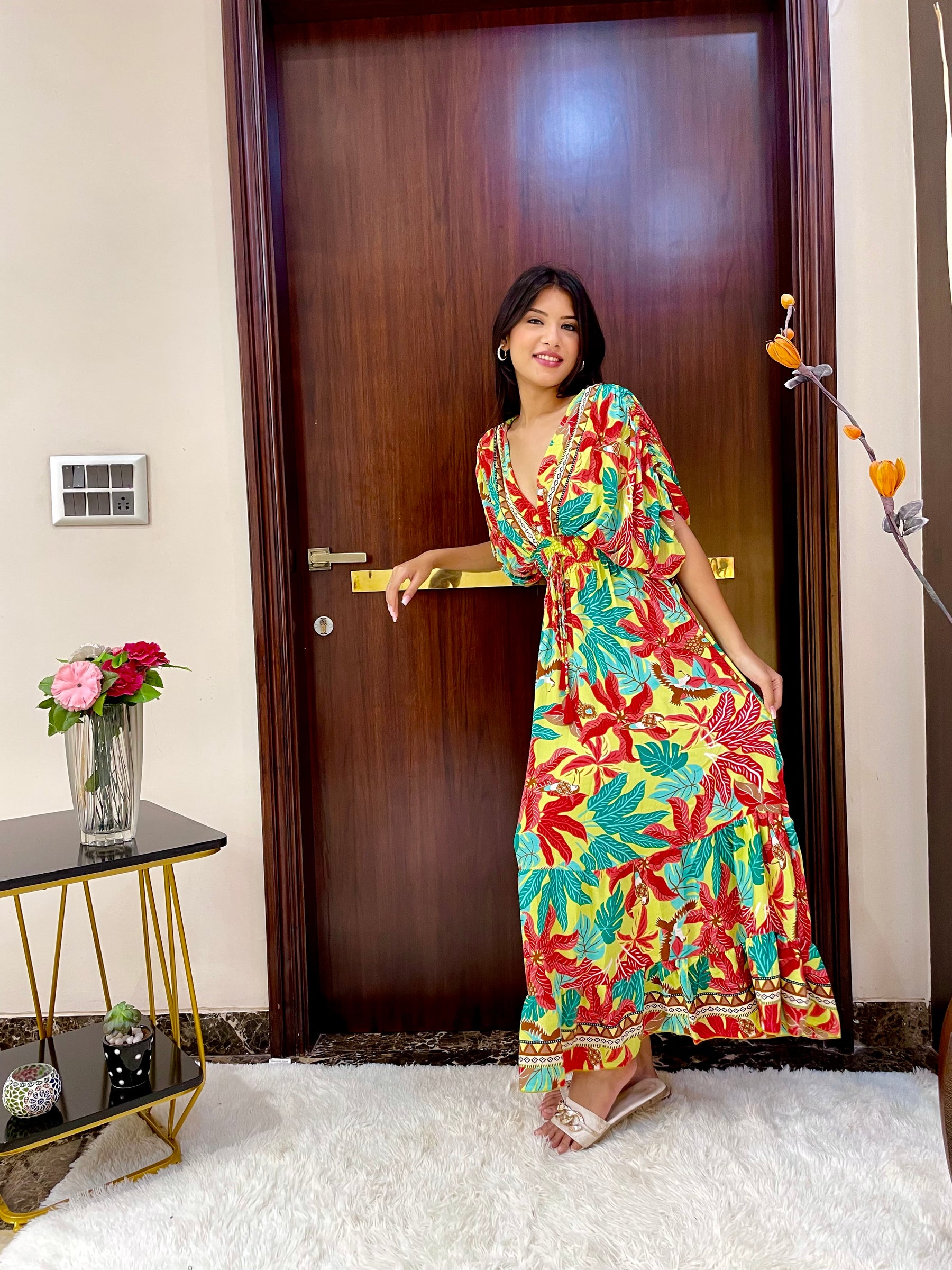 Balloon Pattern Boho Printed Maxi Dress - Sunlit Oasis Delight